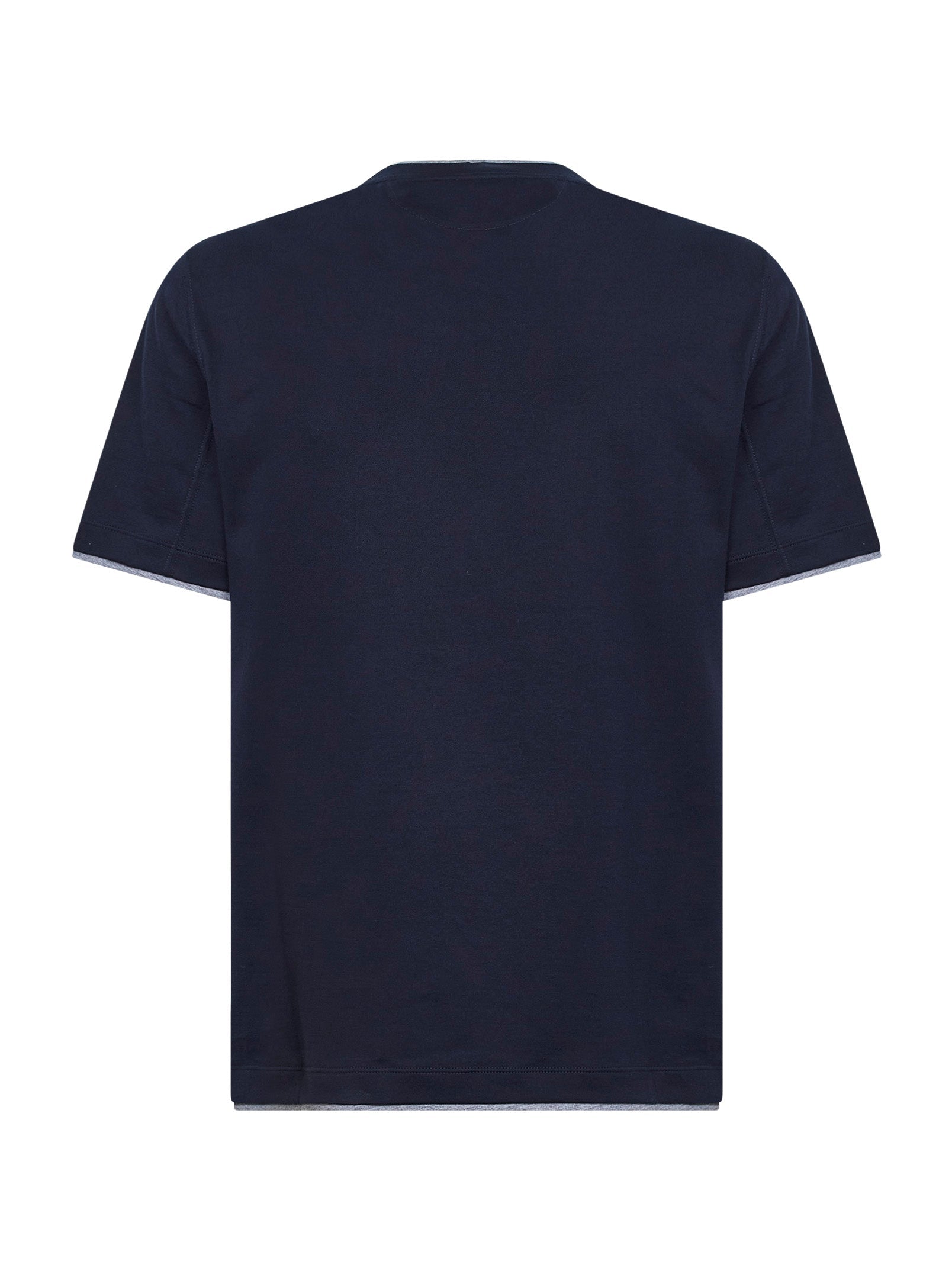 Brunello Cucinelli Men Cobalt Blue Cotton Faux Layering T-Shirt BRUNELLO CUCINELLI