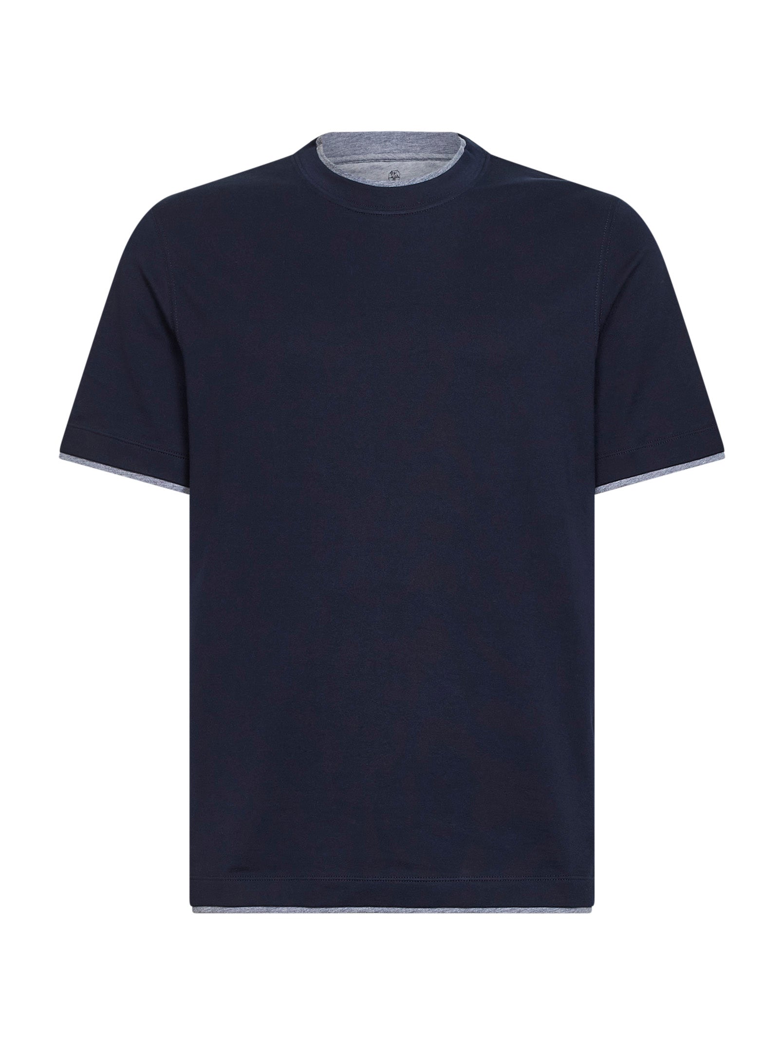 Brunello Cucinelli Men Cobalt Blue Cotton Faux Layering T-Shirt BRUNELLO CUCINELLI