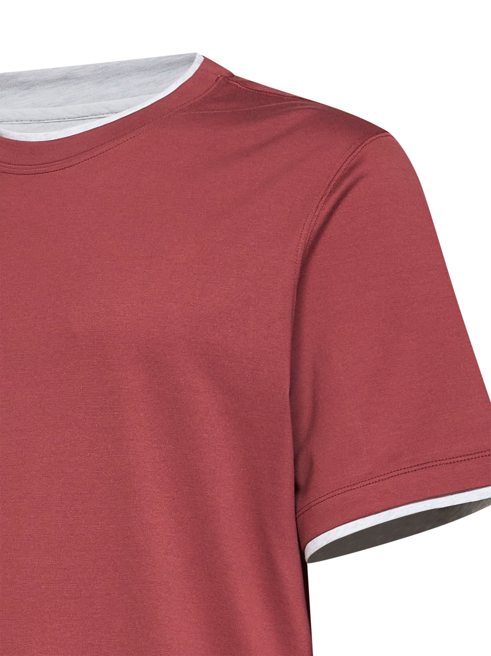 Brunello Cucinelli Men Coral Cotton Faux Layering T-Shirt BRUNELLO CUCINELLI