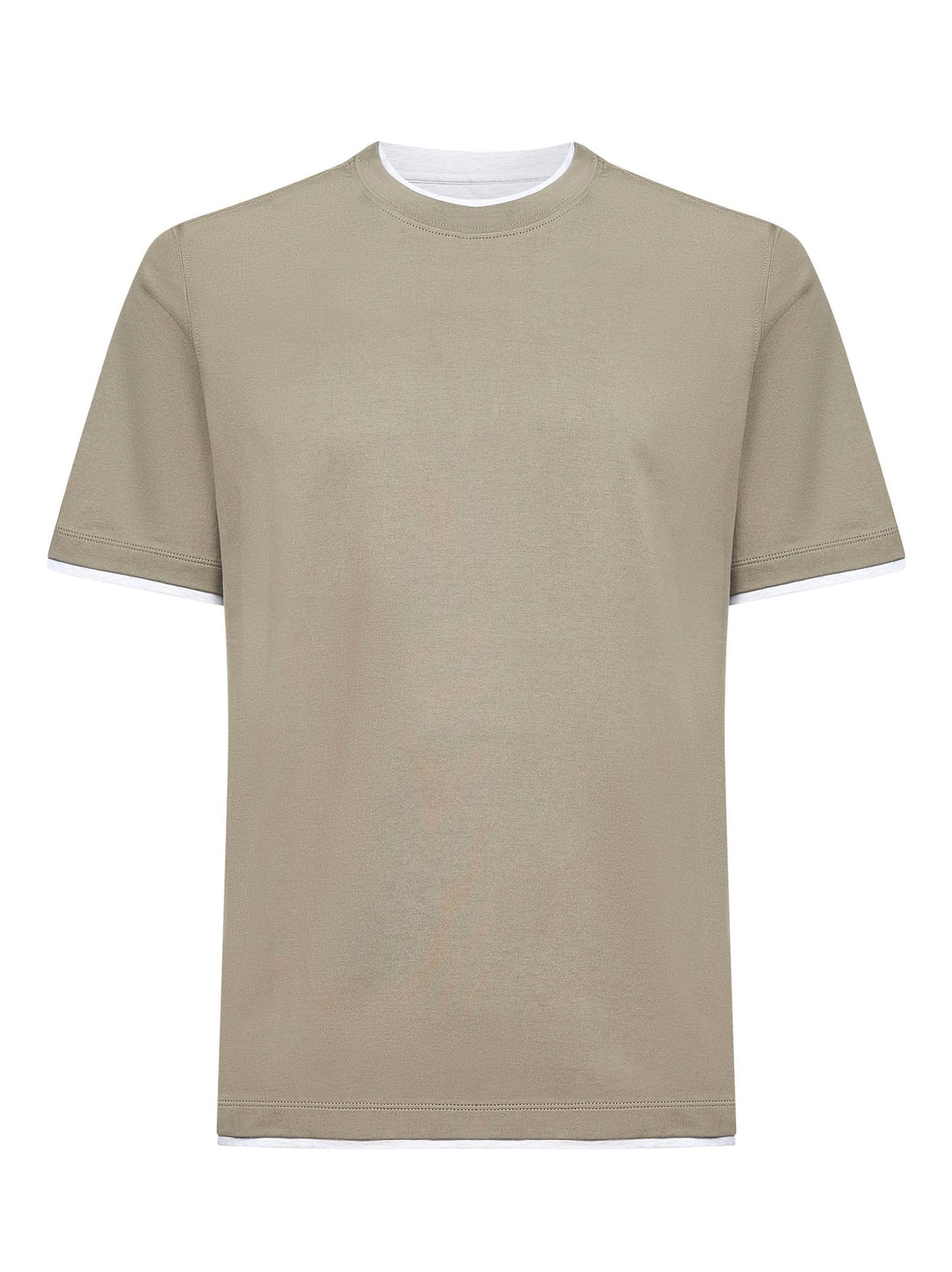 Brunello Cucinelli Men Khaki Cotton Faux Layering T-Shirt BRUNELLO CUCINELLI