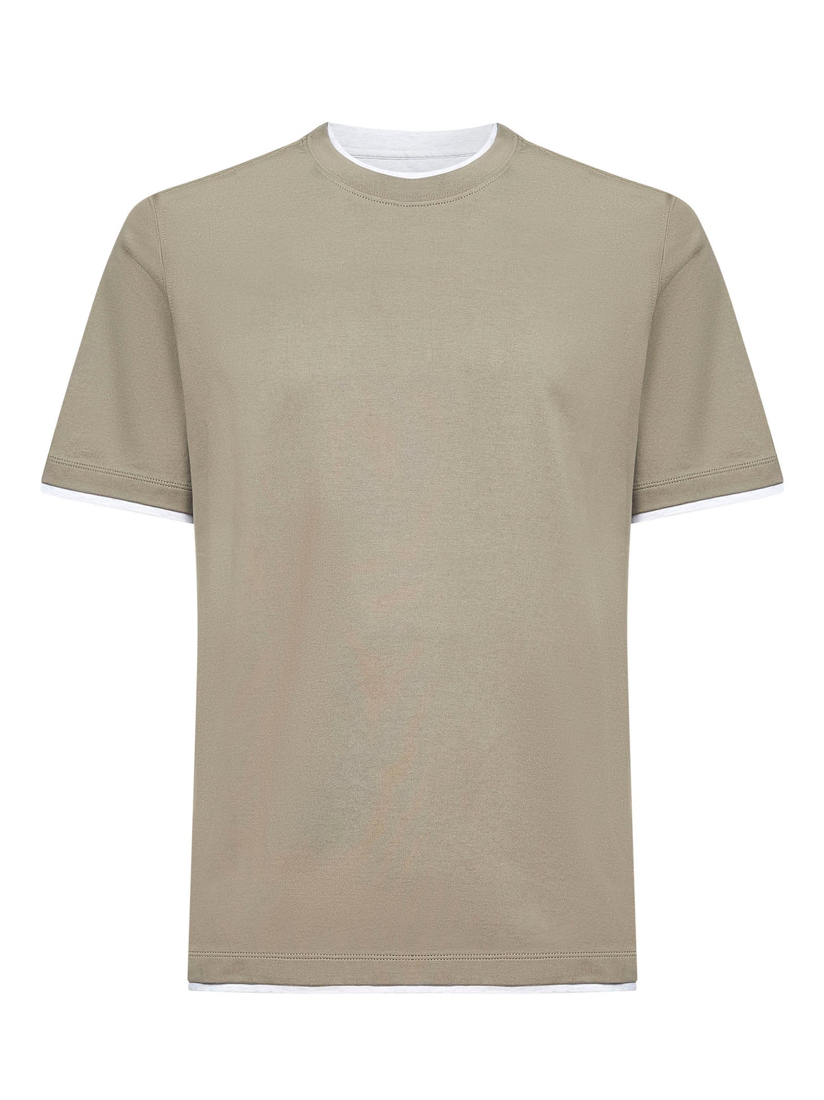 Brunello Cucinelli Men Khaki Cotton Faux Layering T-Shirt BRUNELLO CUCINELLI