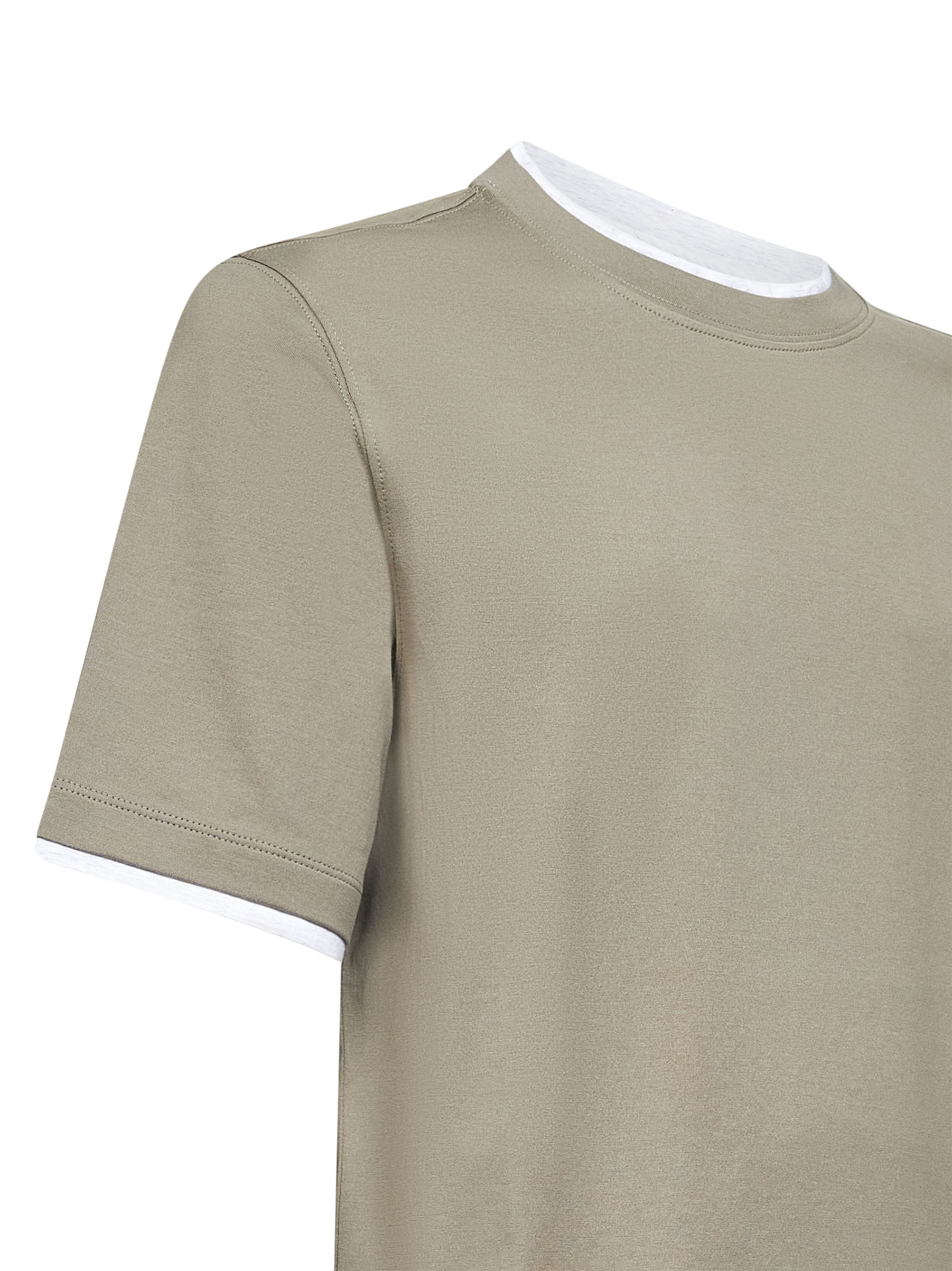 Brunello Cucinelli Men Khaki Cotton Faux Layering T-Shirt BRUNELLO CUCINELLI