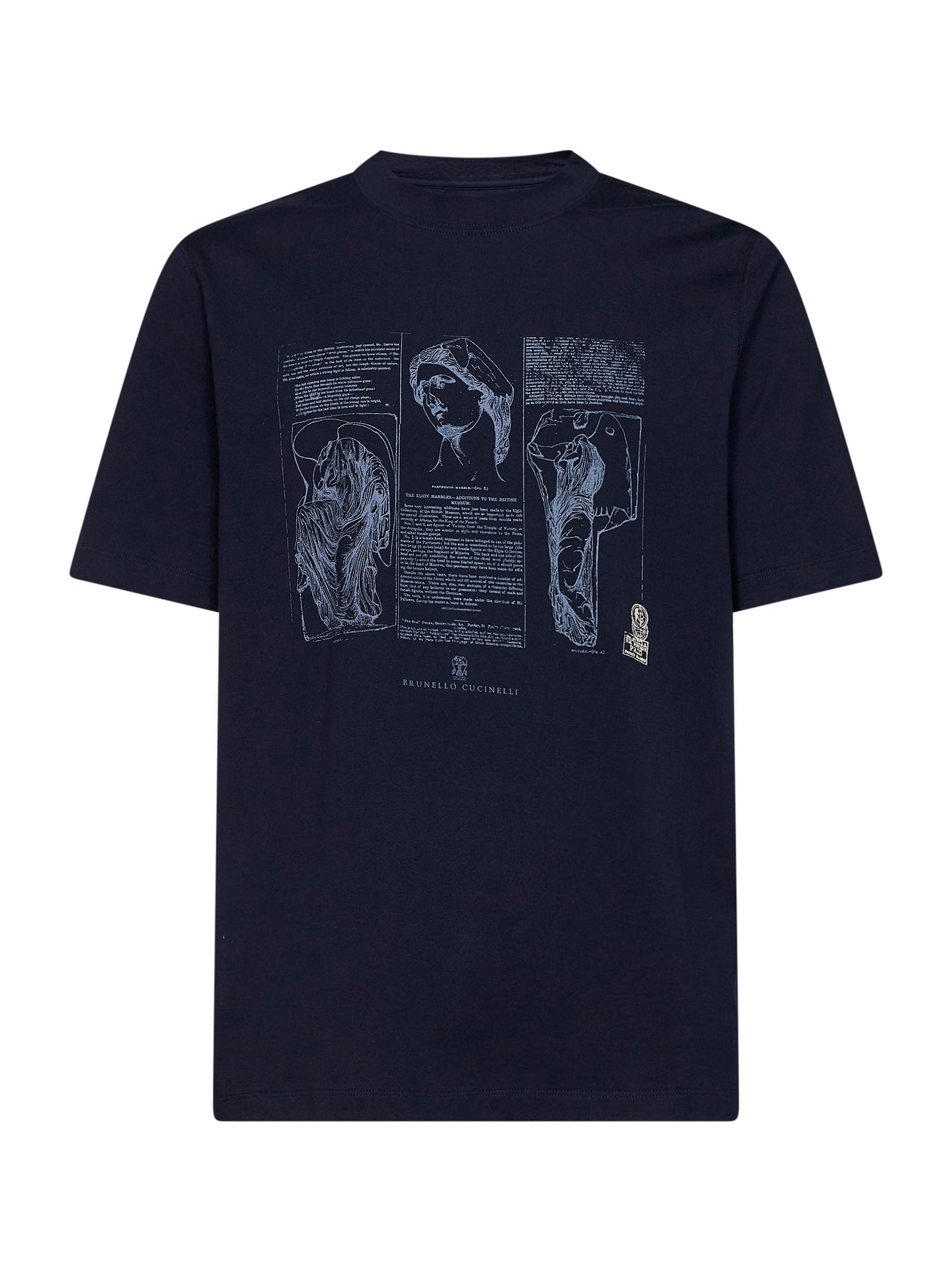 Brunello Cucinelli Men Cobalt Blue Cotton Jersey Printed Crewneck T-Shirt BRUNELLO CUCINELLI