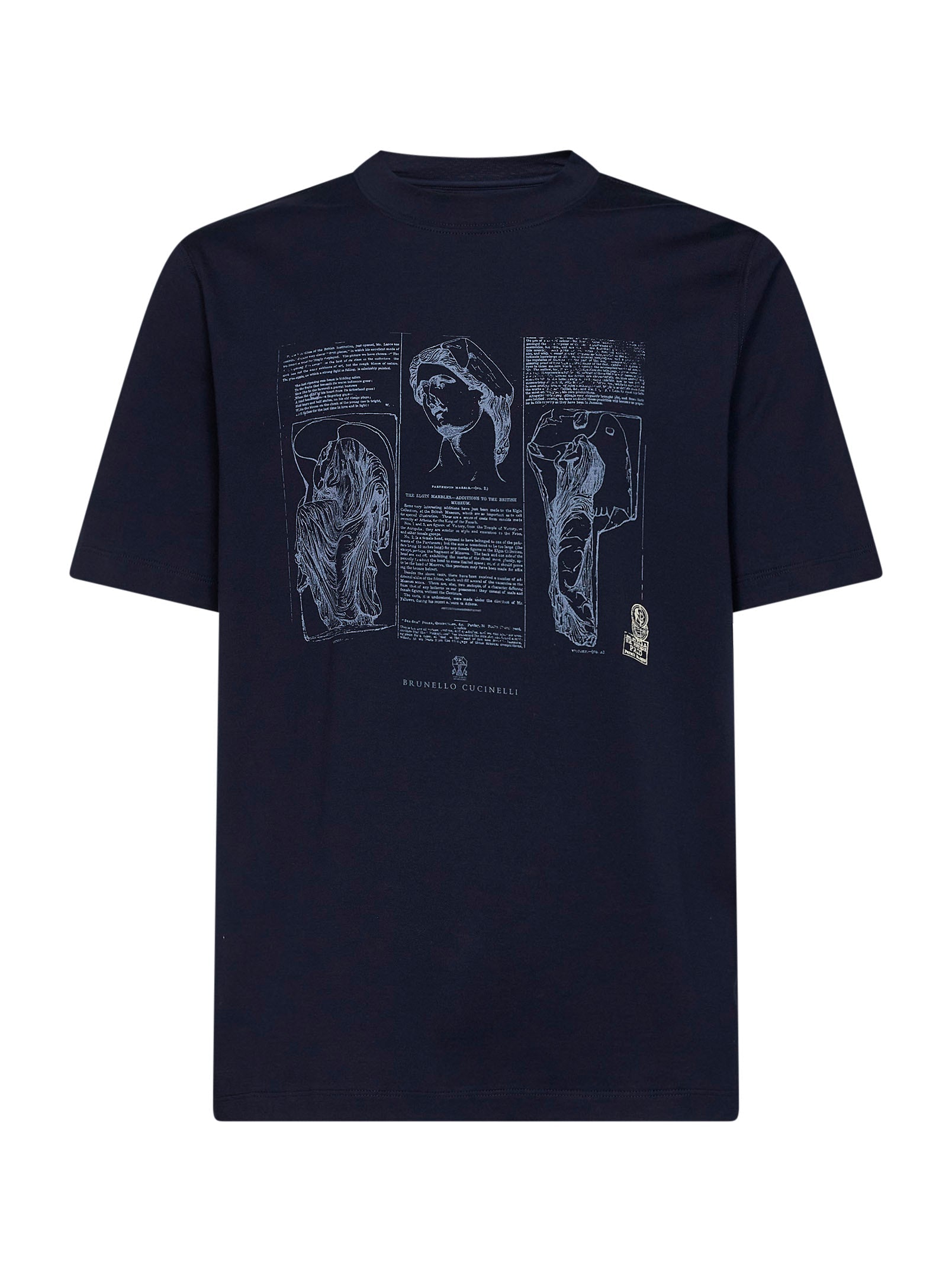 Brunello Cucinelli Men Cobalt Blue Cotton Jersey Printed Crewneck T-Shirt BRUNELLO CUCINELLI