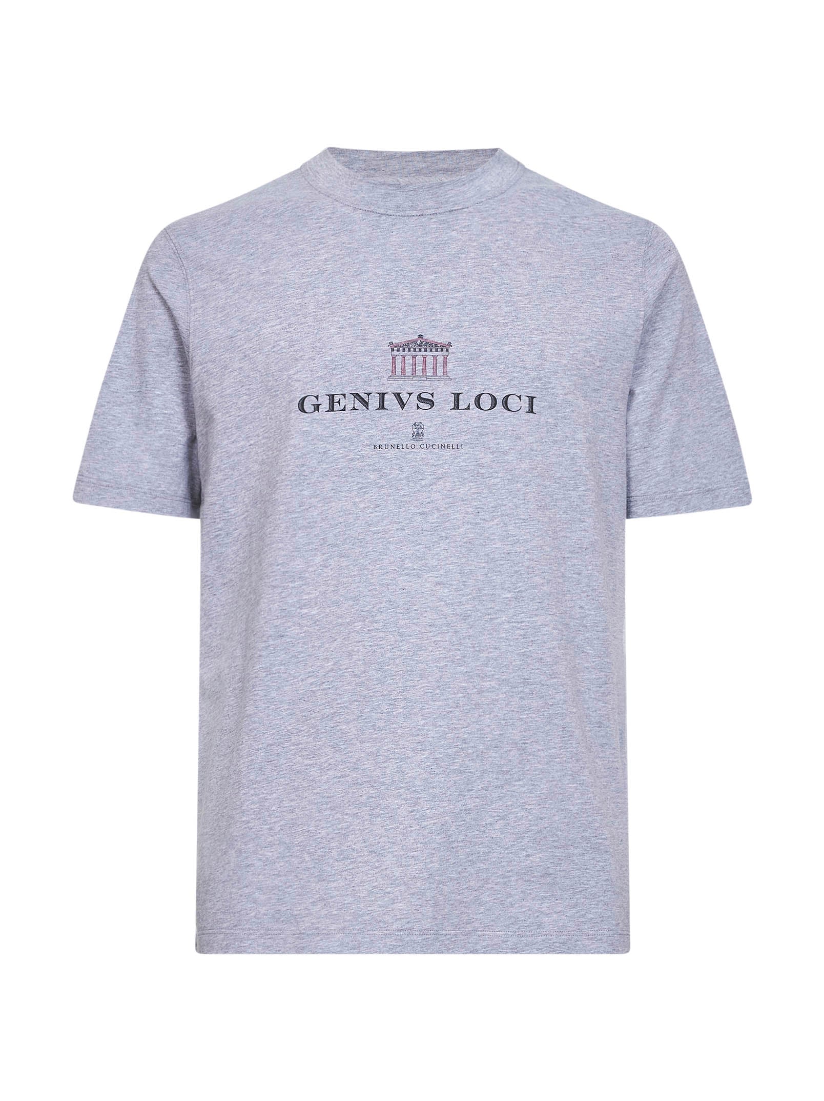 Brunello Cucinelli Men Grey Jersey Printed Crewneck T-Shirt<Br/> BRUNELLO CUCINELLI