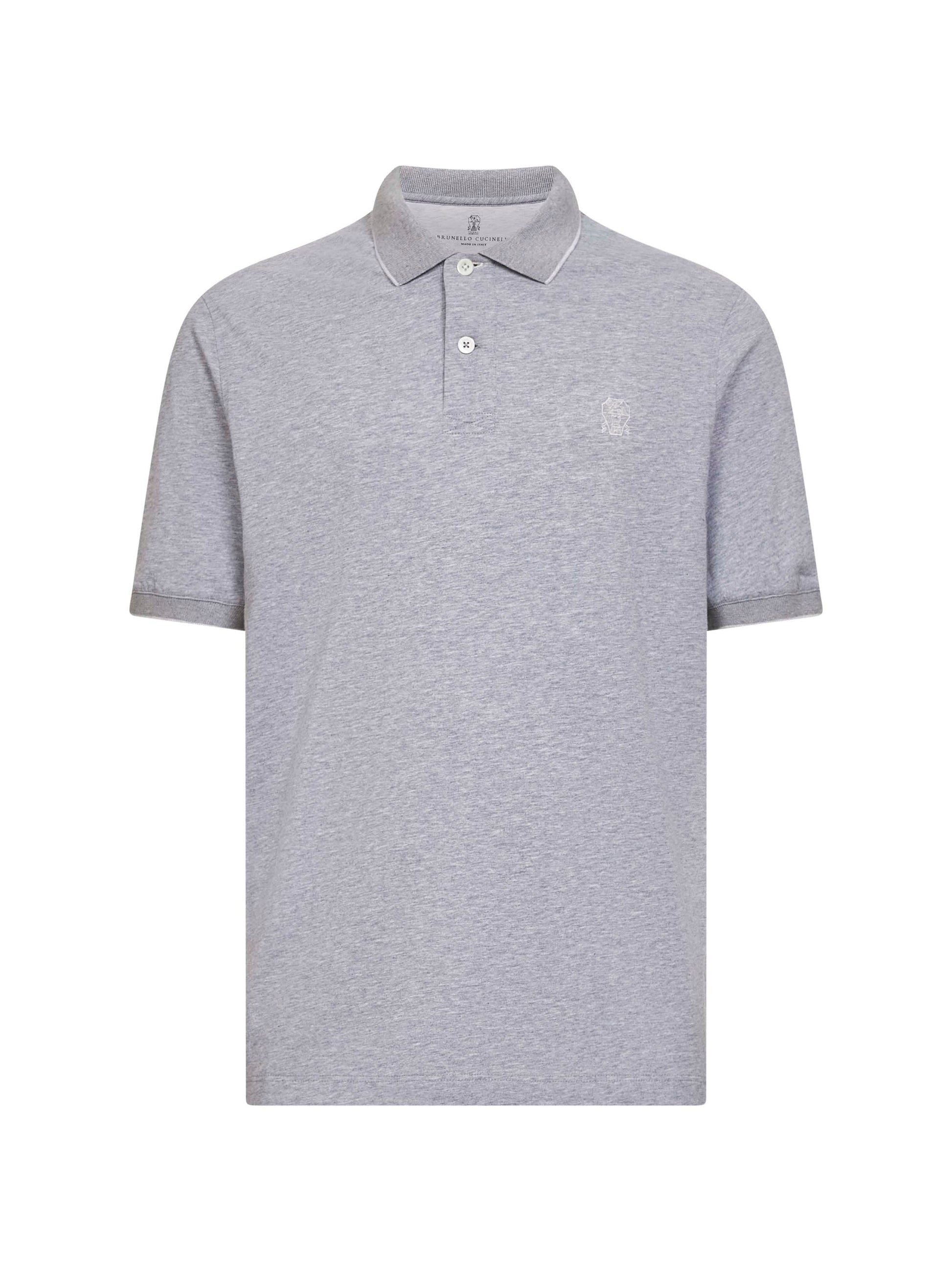 Brunello Cucinelli Men Grey Cotton Jersey Logo Polo Shirt BRUNELLO CUCINELLI