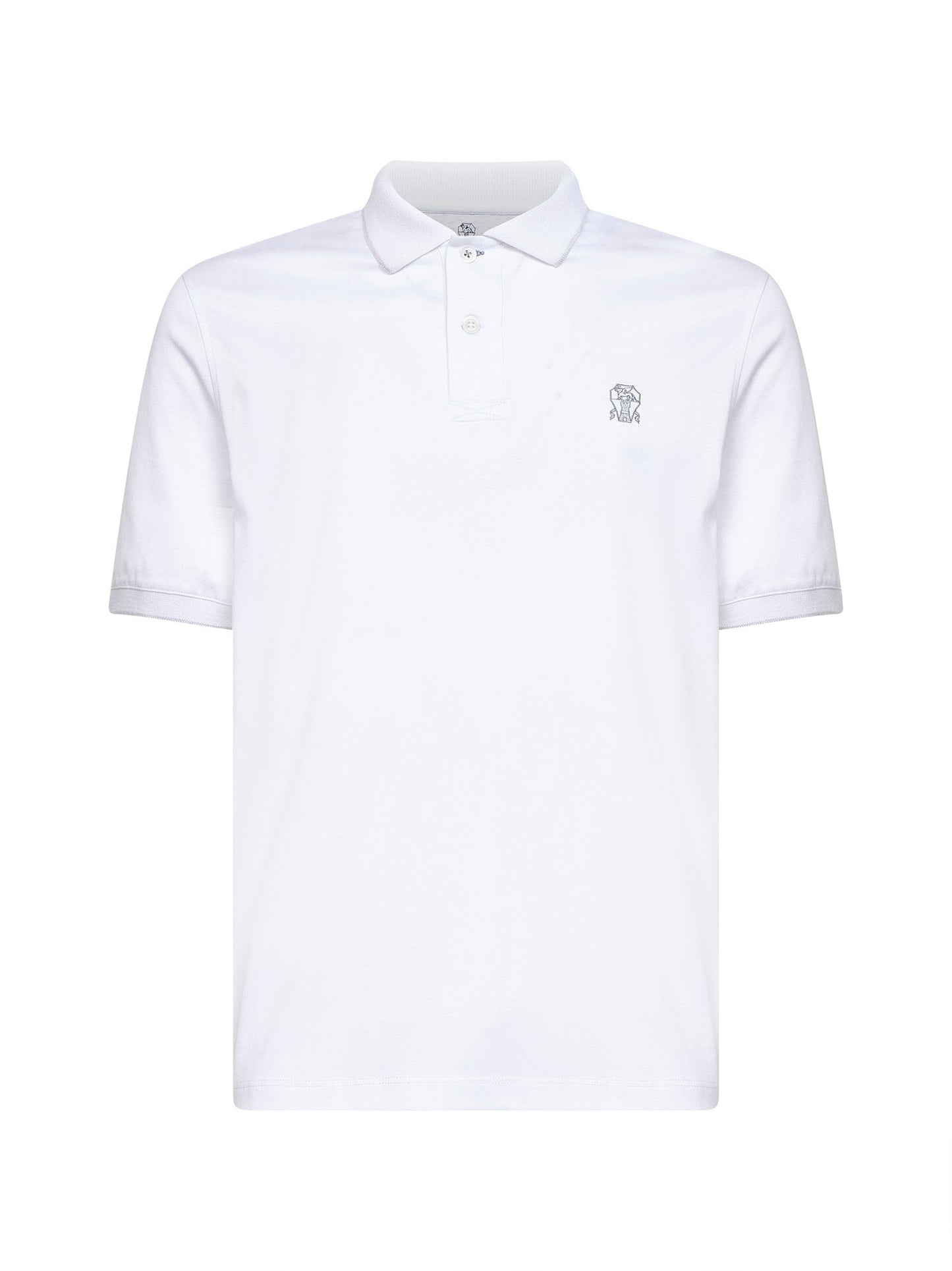Brunello Cucinelli Men White Cotton Jersey Logo Polo Shirt BRUNELLO CUCINELLI