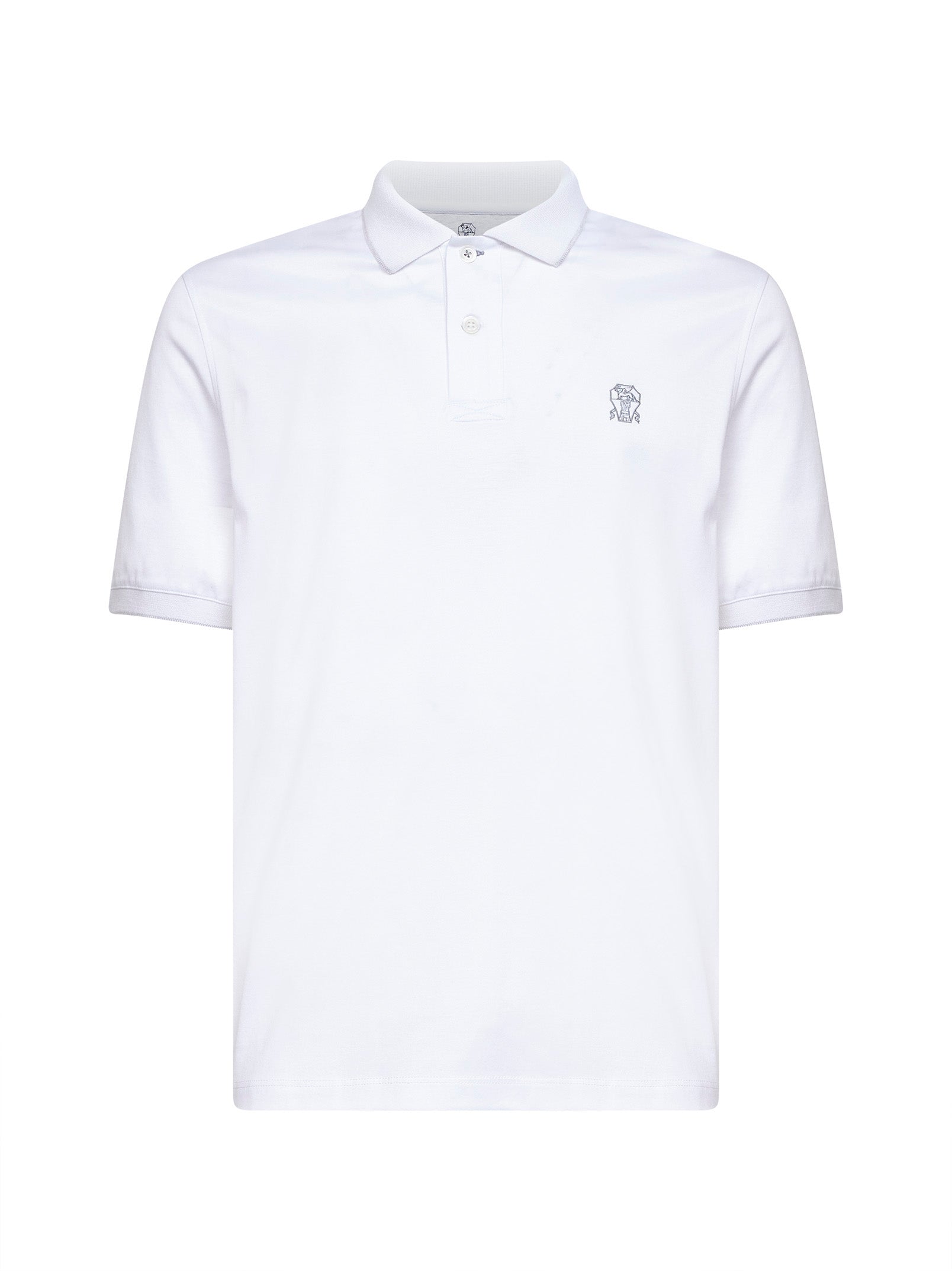 Brunello Cucinelli Men White Cotton Jersey Logo Polo Shirt BRUNELLO CUCINELLI
