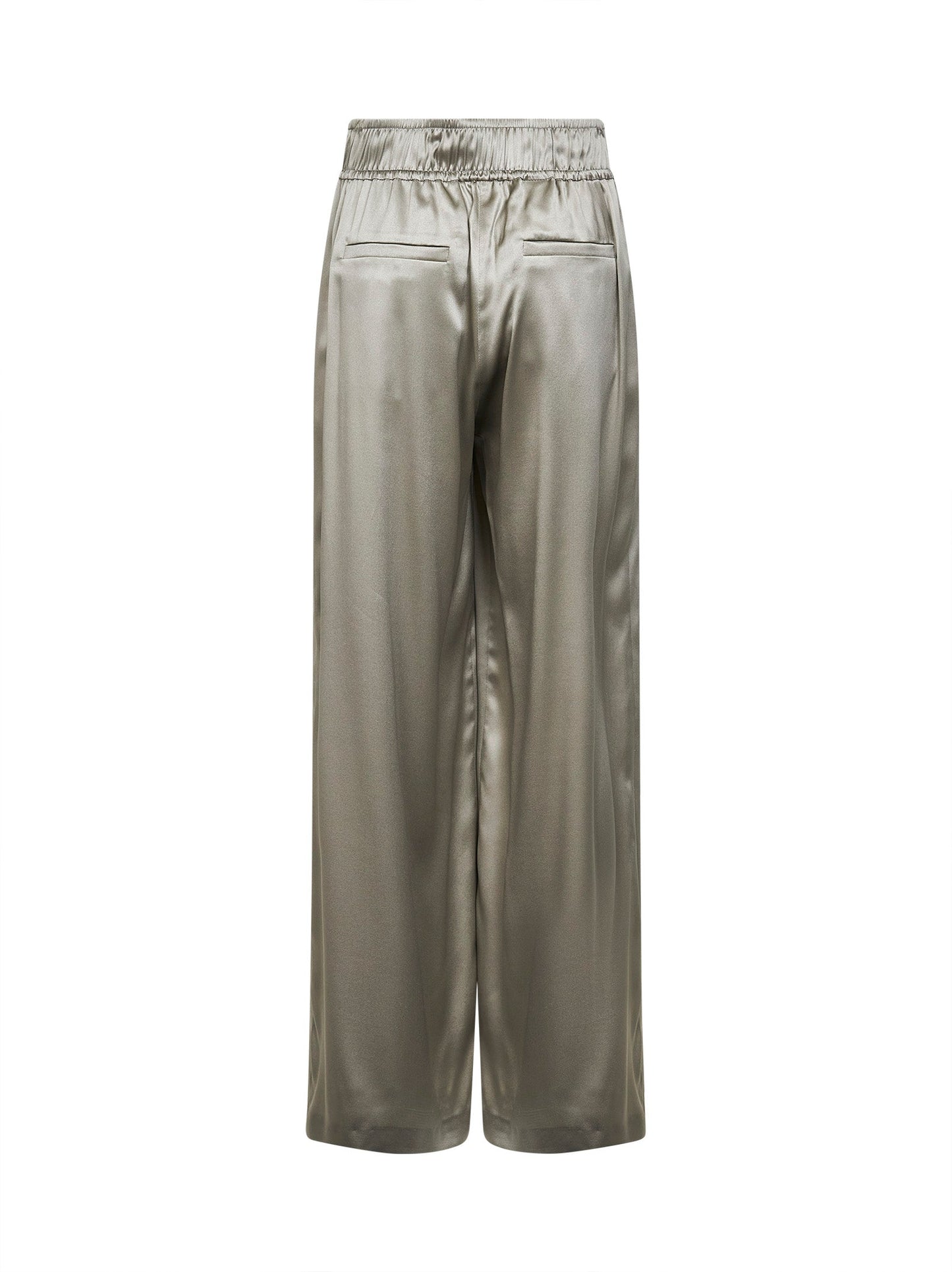 Brunello Cucinelli Women Olive Green Stretch Silk Satin Track Trousers BRUNELLO CUCINELLI