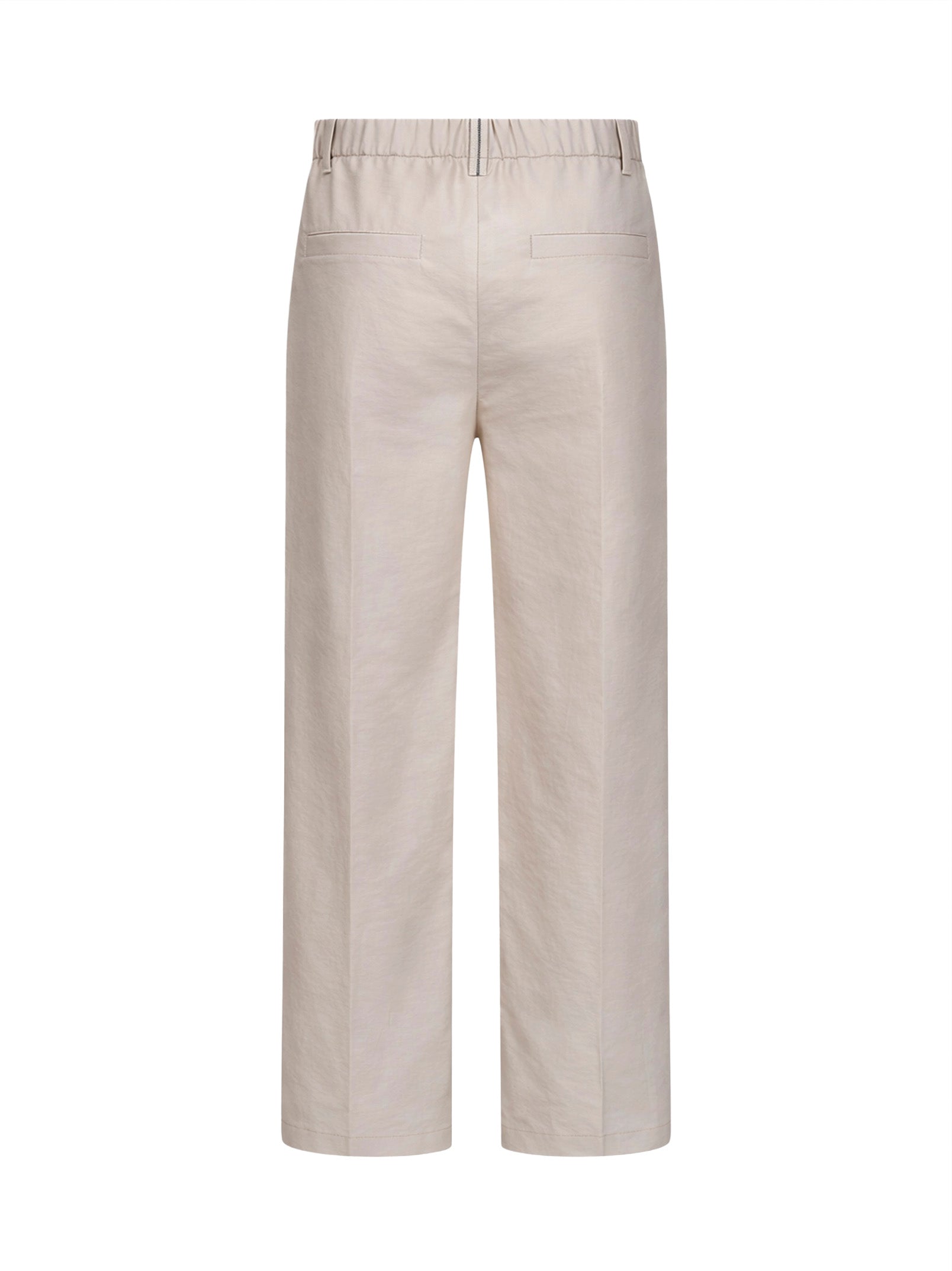 Brunello Cucinelli Women Beige Techno Poplin A-Line Trousers With Monili BRUNELLO CUCINELLI