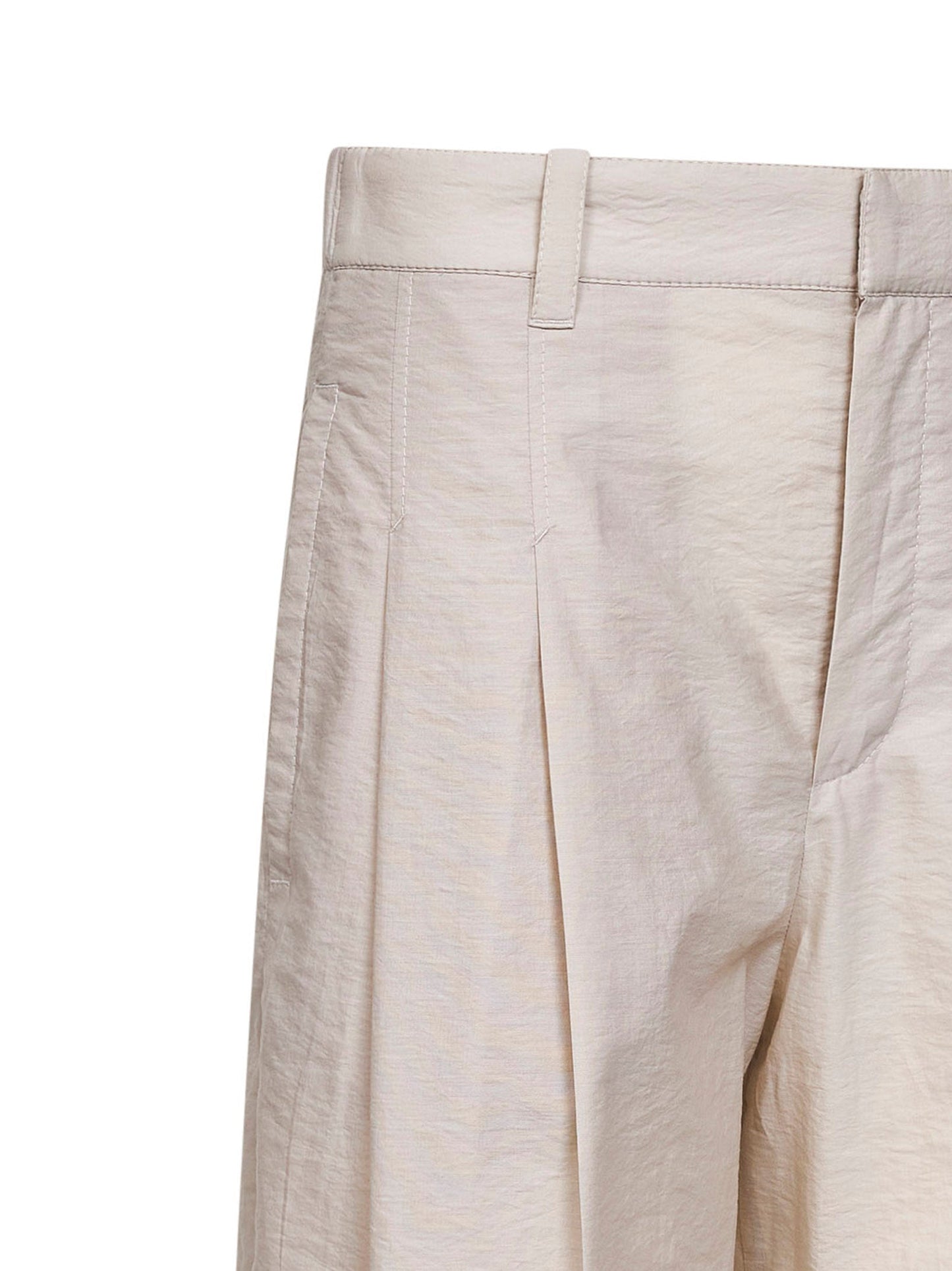 Brunello Cucinelli Women Beige Techno Poplin A-Line Trousers With Monili BRUNELLO CUCINELLI