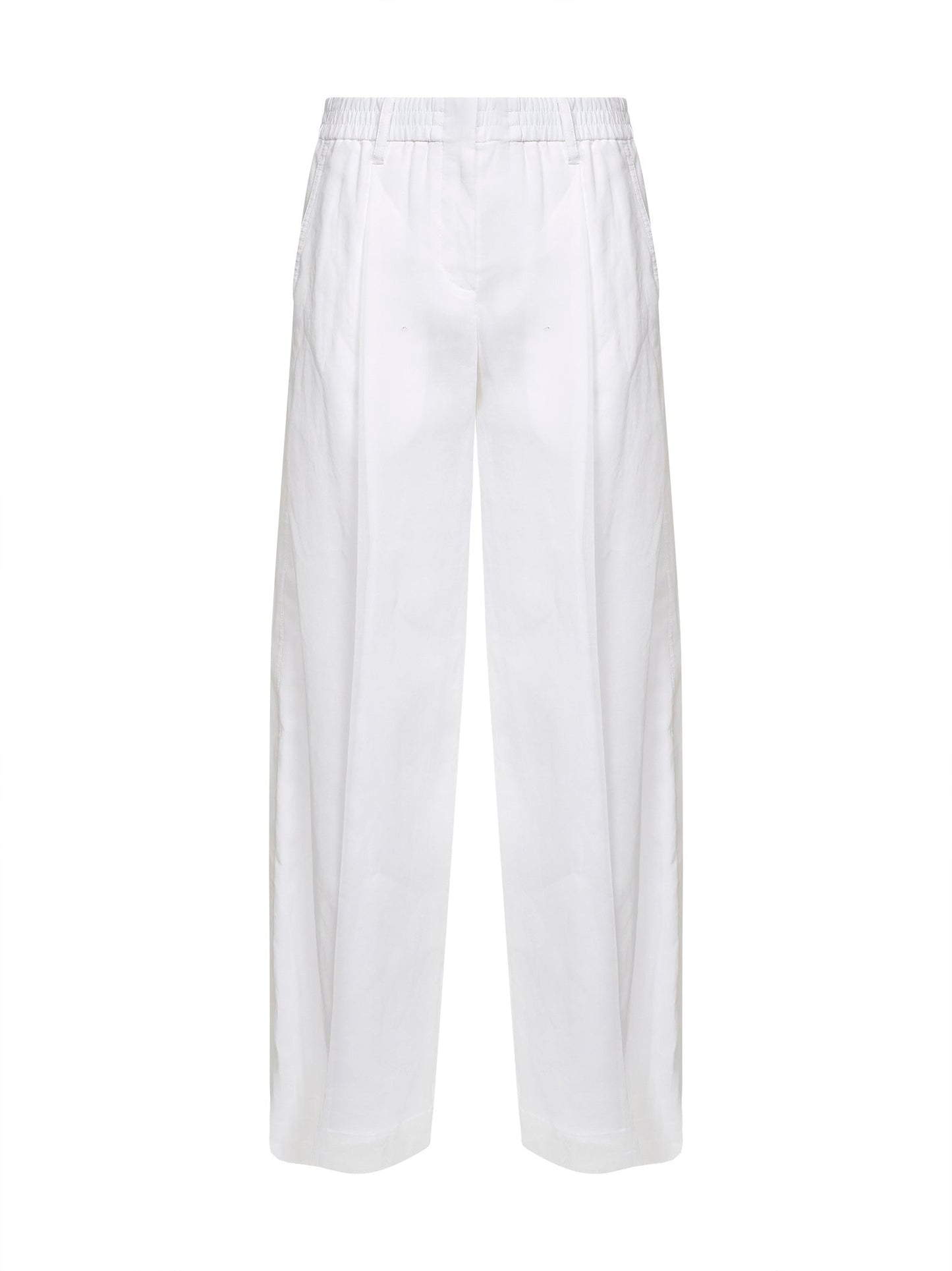 Brunello Cucinelli Women White Organza Sartorial Track Trousers With Monili BRUNELLO CUCINELLI