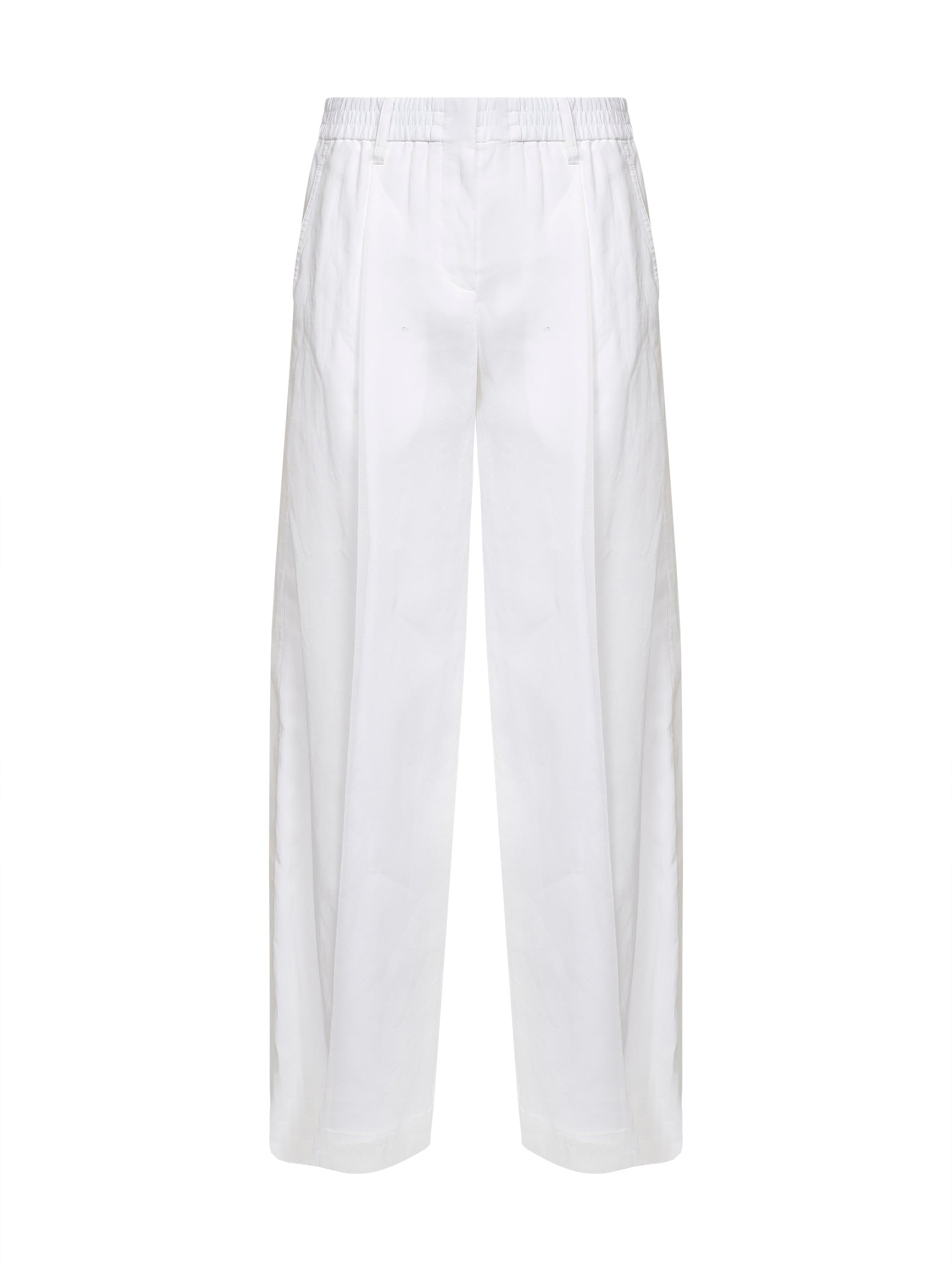 Brunello Cucinelli Women White Organza Sartorial Track Trousers With Monili BRUNELLO CUCINELLI