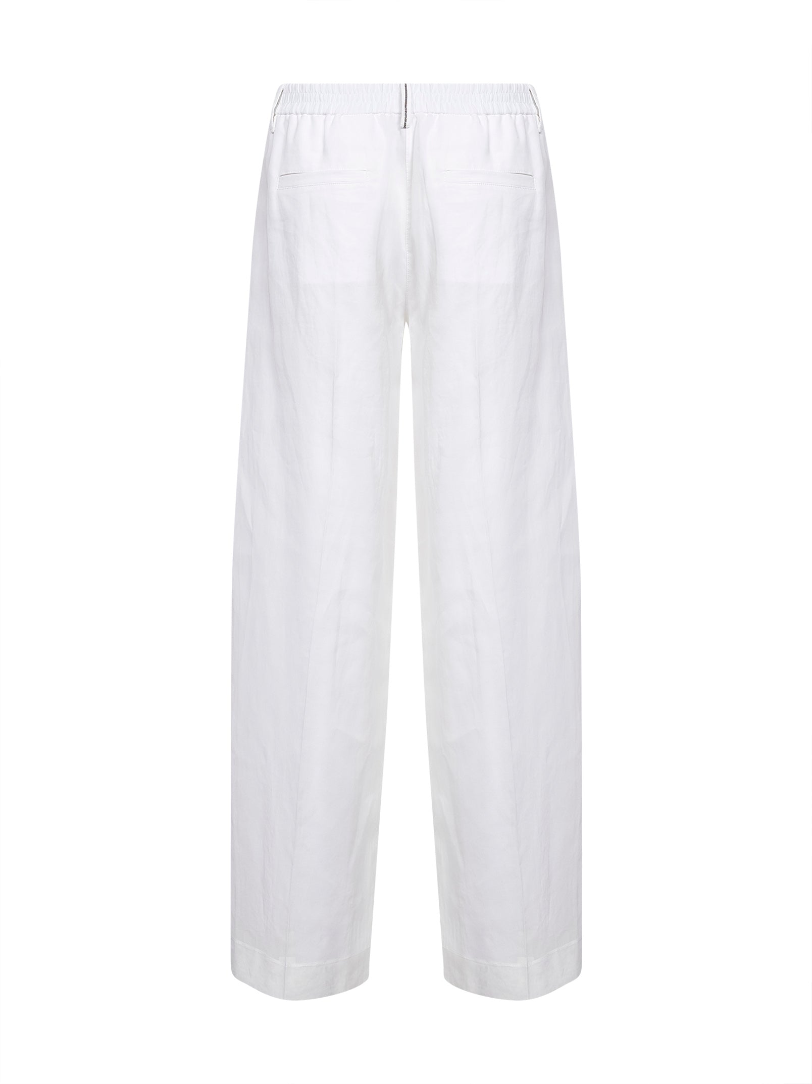 Brunello Cucinelli Women White Organza Sartorial Track Trousers With Monili BRUNELLO CUCINELLI