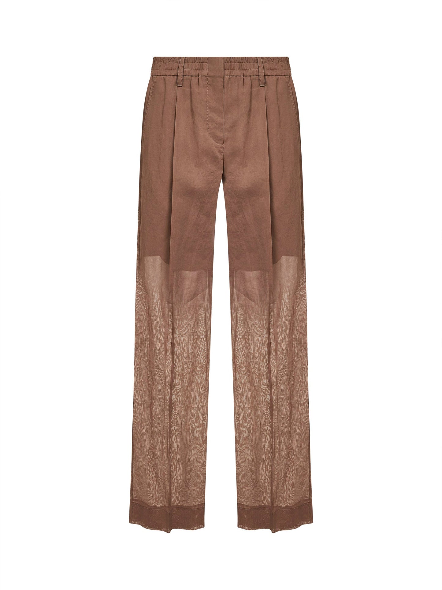 Brunello Cucinelli Women Sand Organza Sartorial Track Trousers With Monili BRUNELLO CUCINELLI