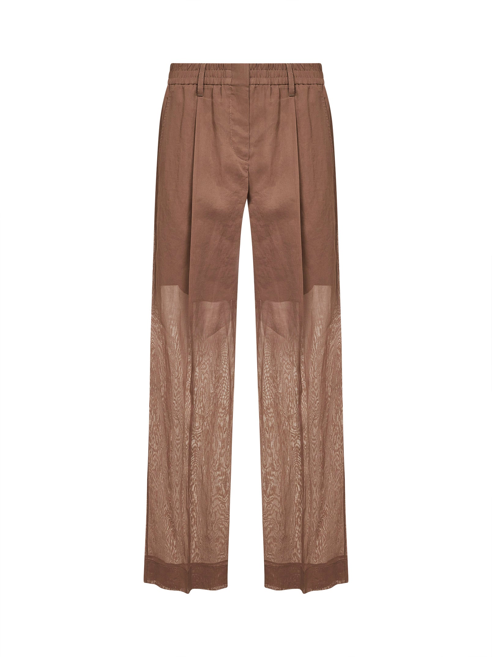 Brunello Cucinelli Women Sand Organza Sartorial Track Trousers With Monili BRUNELLO CUCINELLI