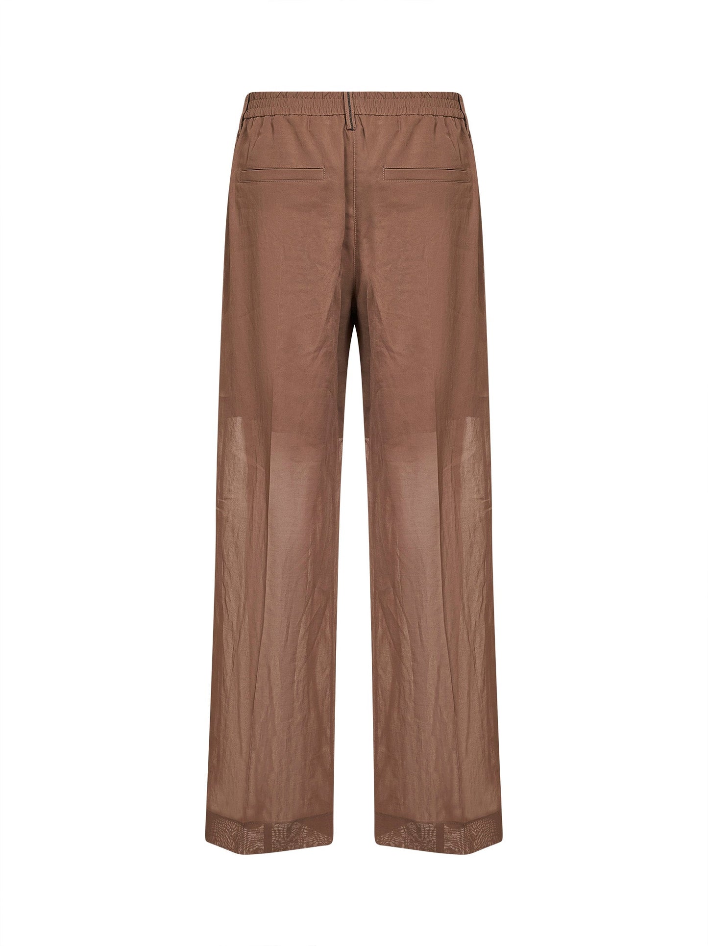 Brunello Cucinelli Women Sand Organza Sartorial Track Trousers With Monili BRUNELLO CUCINELLI