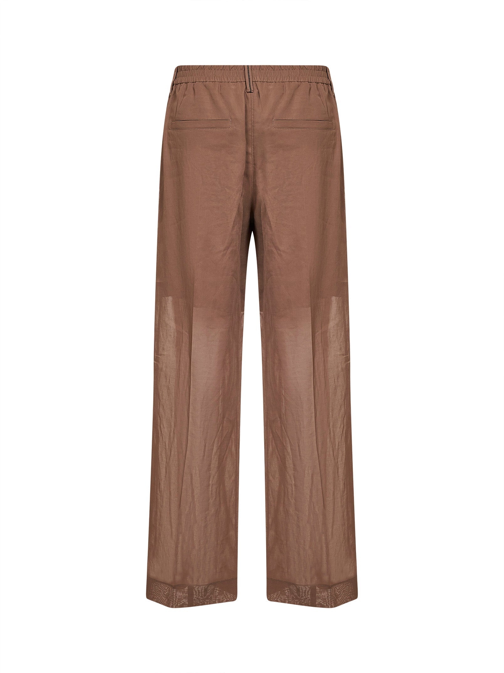 Brunello Cucinelli Women Sand Organza Sartorial Track Trousers With Monili BRUNELLO CUCINELLI