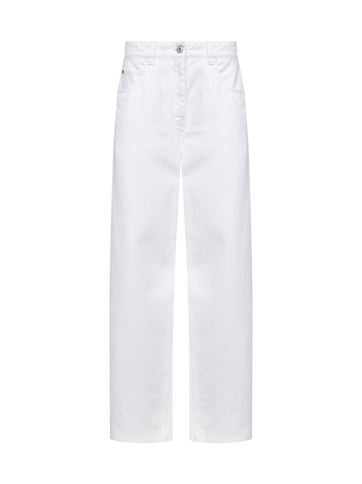 Brunello Cucinelli Women Ivory Authentic Denim Relaxed Jeans With Monili BRUNELLO CUCINELLI