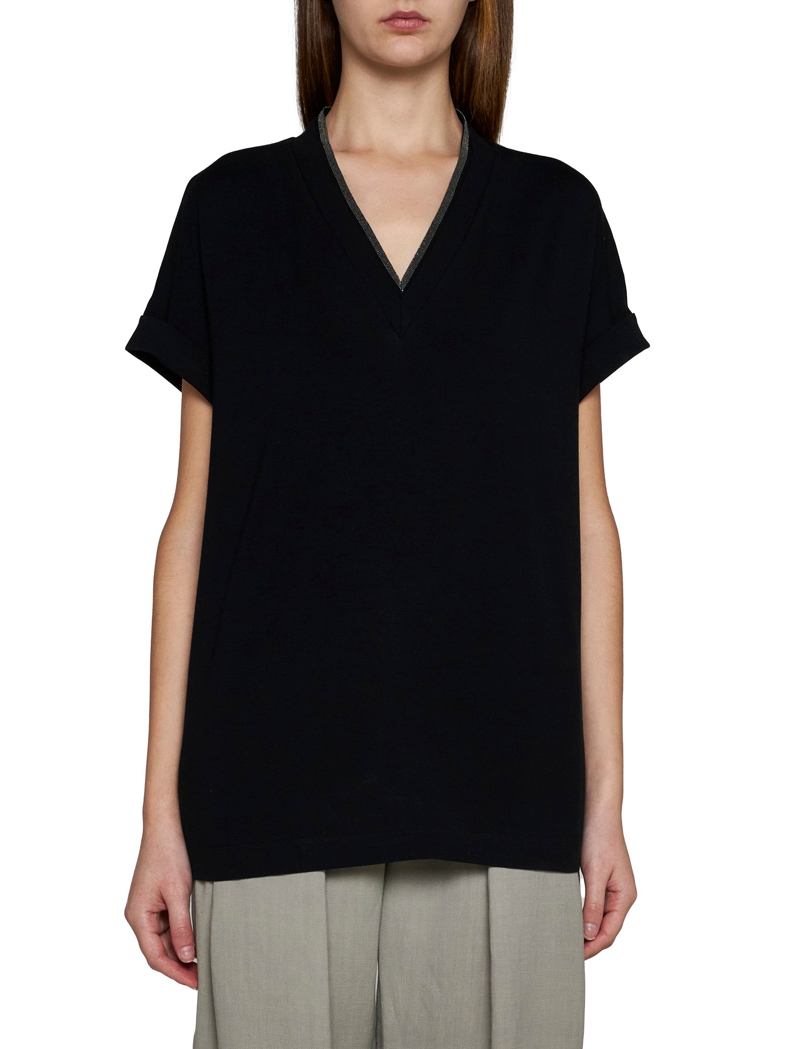 Brunello Cucinelli Women T-Shirt With Precious Neckline BRUNELLO CUCINELLI