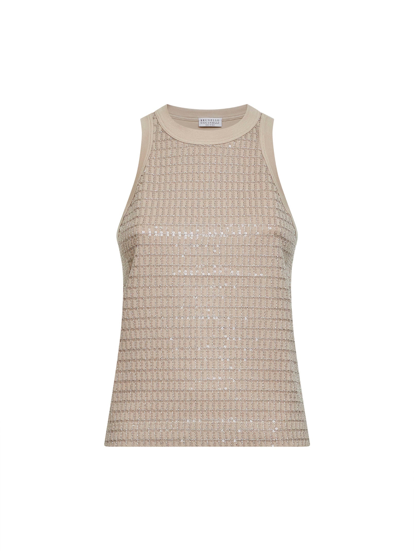 Brunello Cucinelli Women Beige Dazzling Check Embroidery Top BRUNELLO CUCINELLI