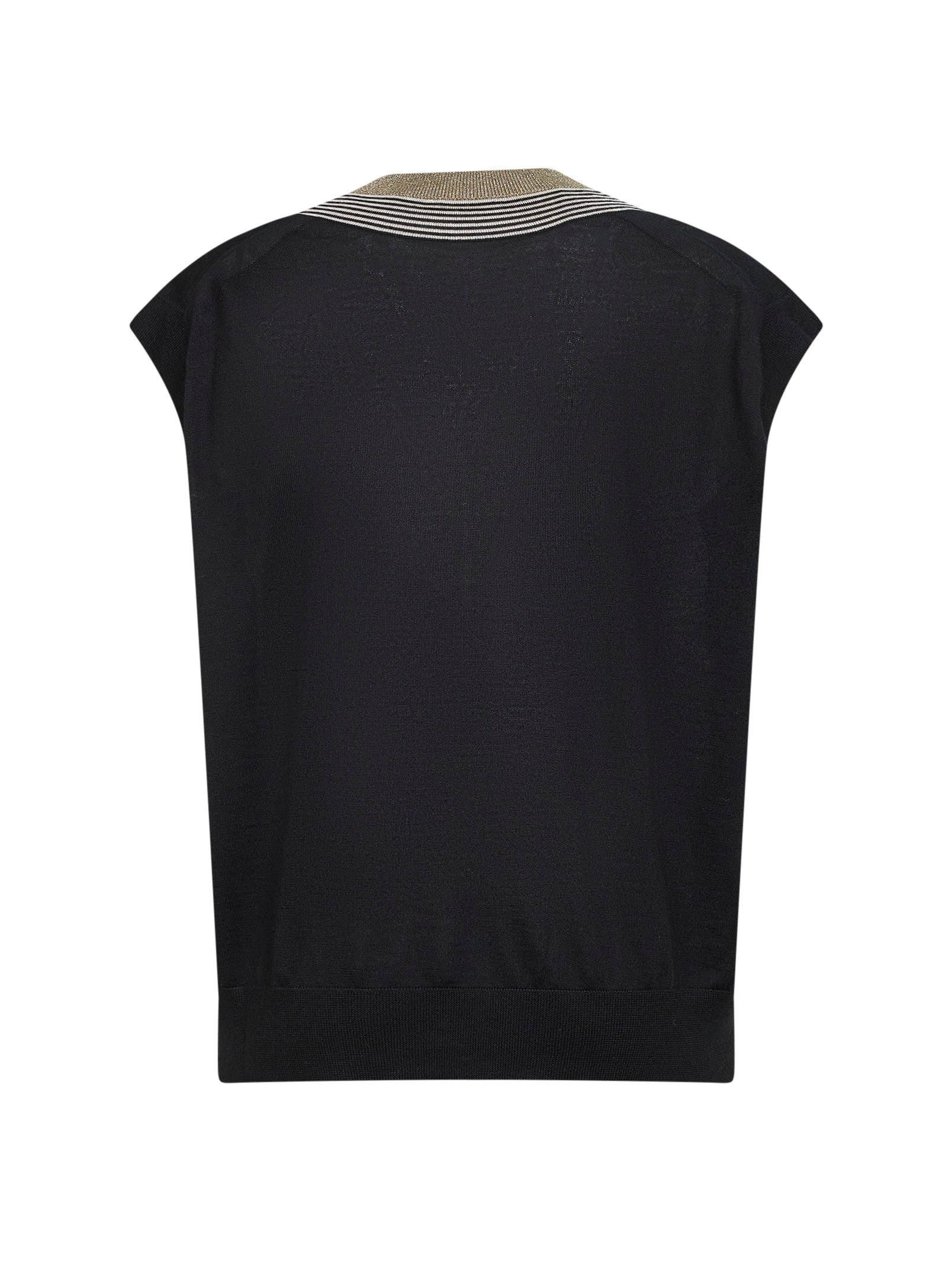 Brunello Cucinelli Women Black Lightweight Knit Vest With Sparkling Neckline BRUNELLO CUCINELLI