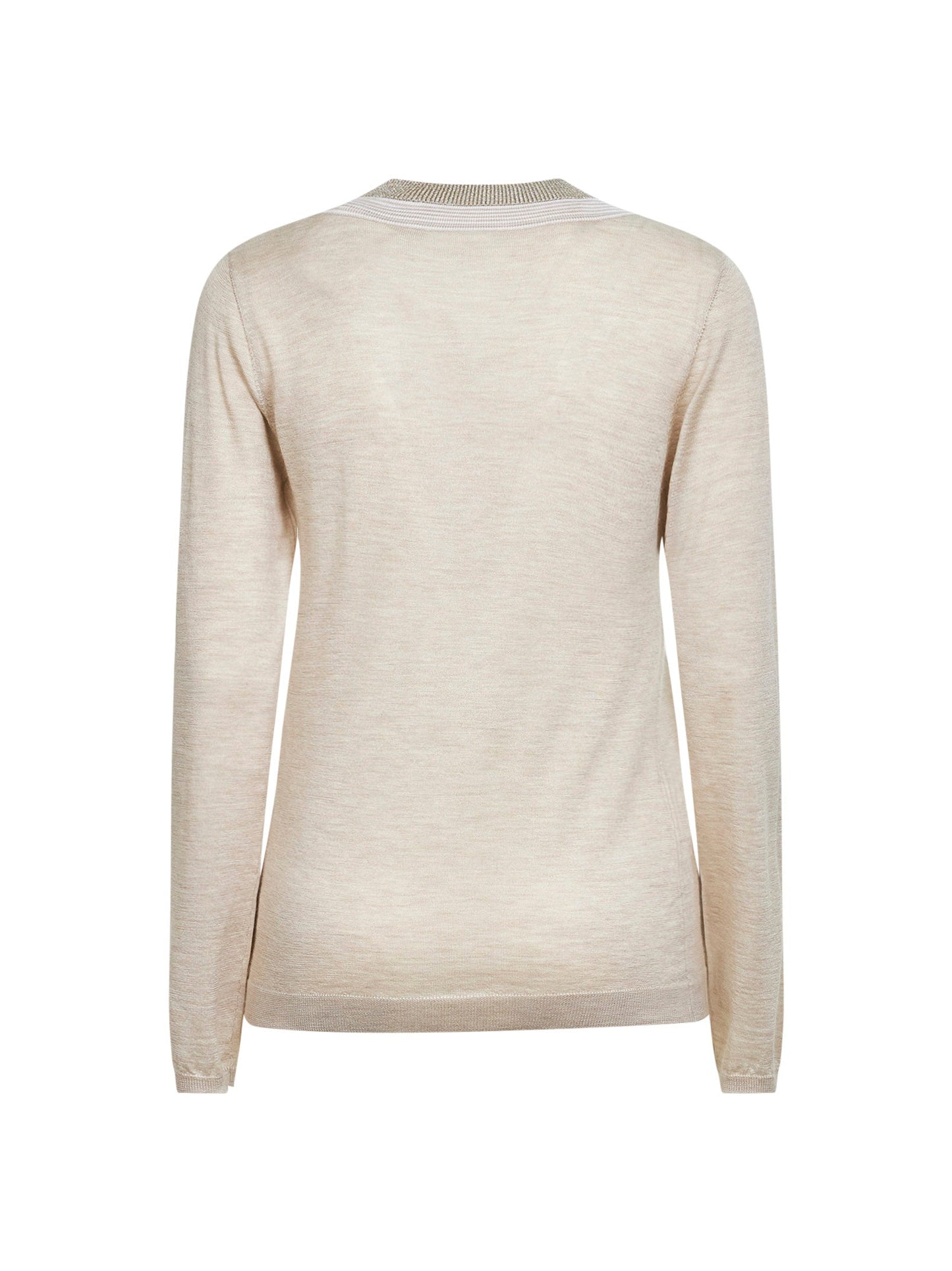 Brunello Cucinelli Women Beige Lightweight Cashmere And Silk Knit Sweater With Sparkling Neckline BRUNELLO CUCINELLI