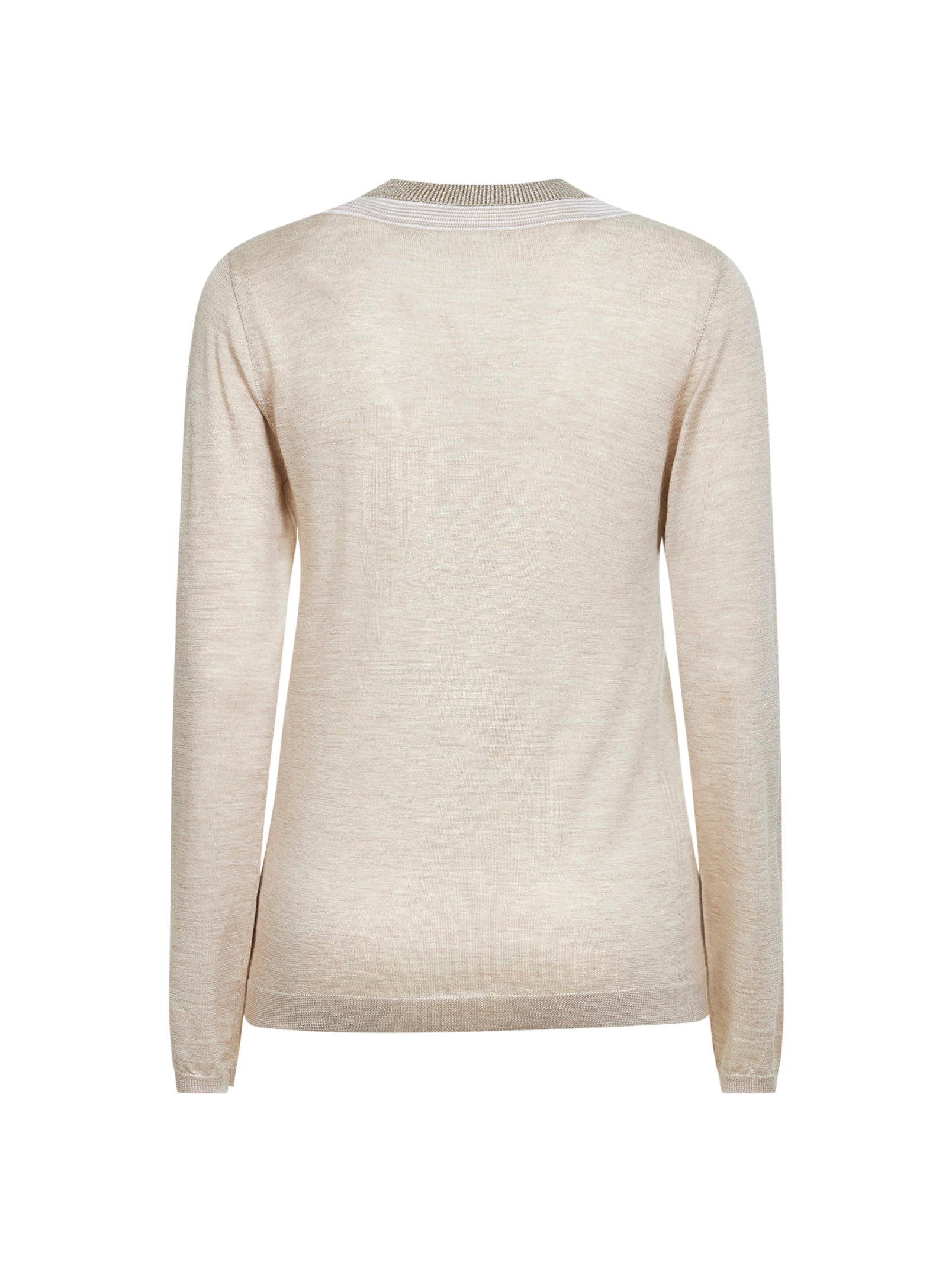 Brunello Cucinelli Women Beige Lightweight Cashmere And Silk Knit Sweater With Sparkling Neckline BRUNELLO CUCINELLI