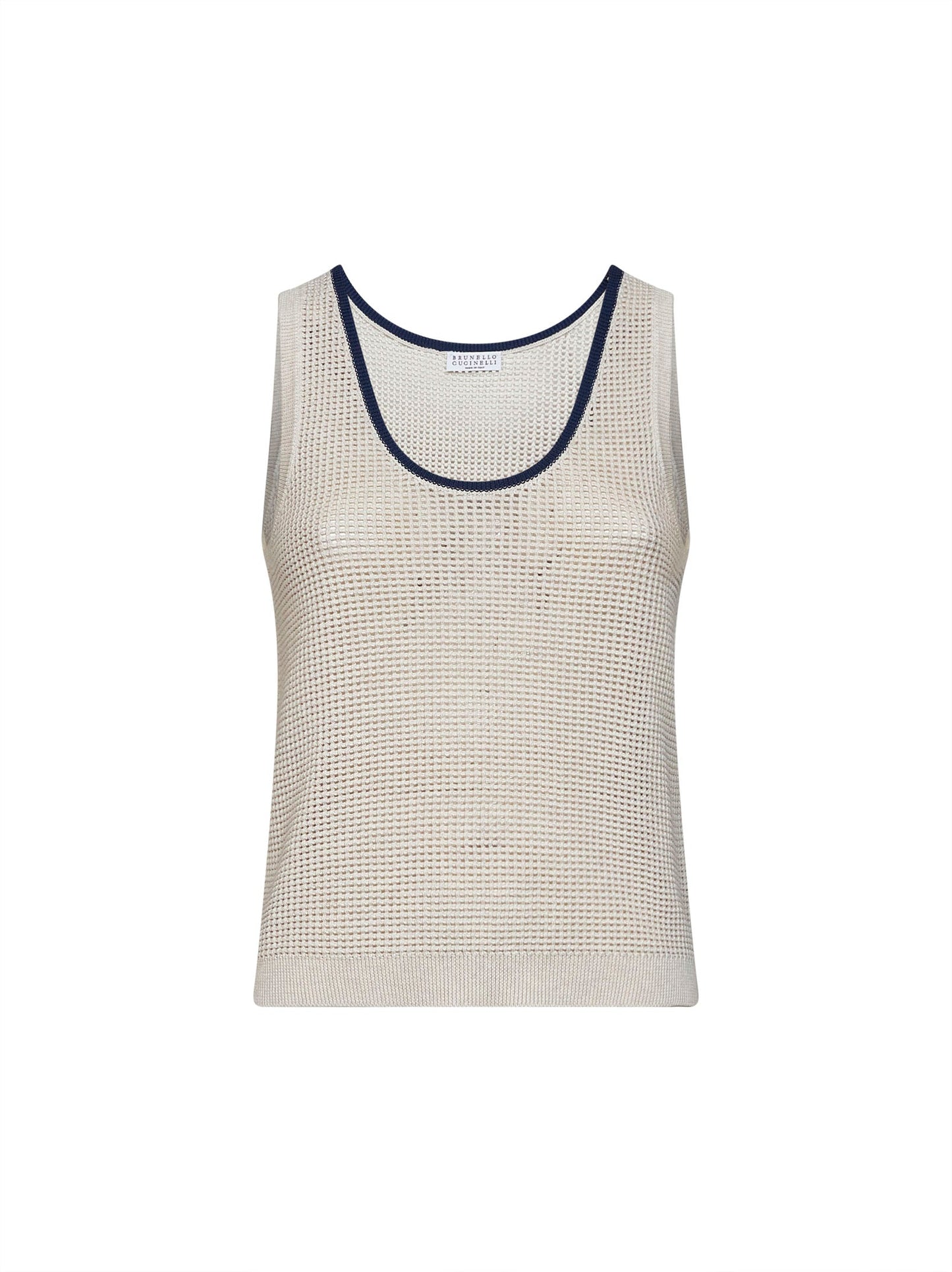 Brunello Cucinelli Women Oatmeal Cotton Net Knit Top BRUNELLO CUCINELLI