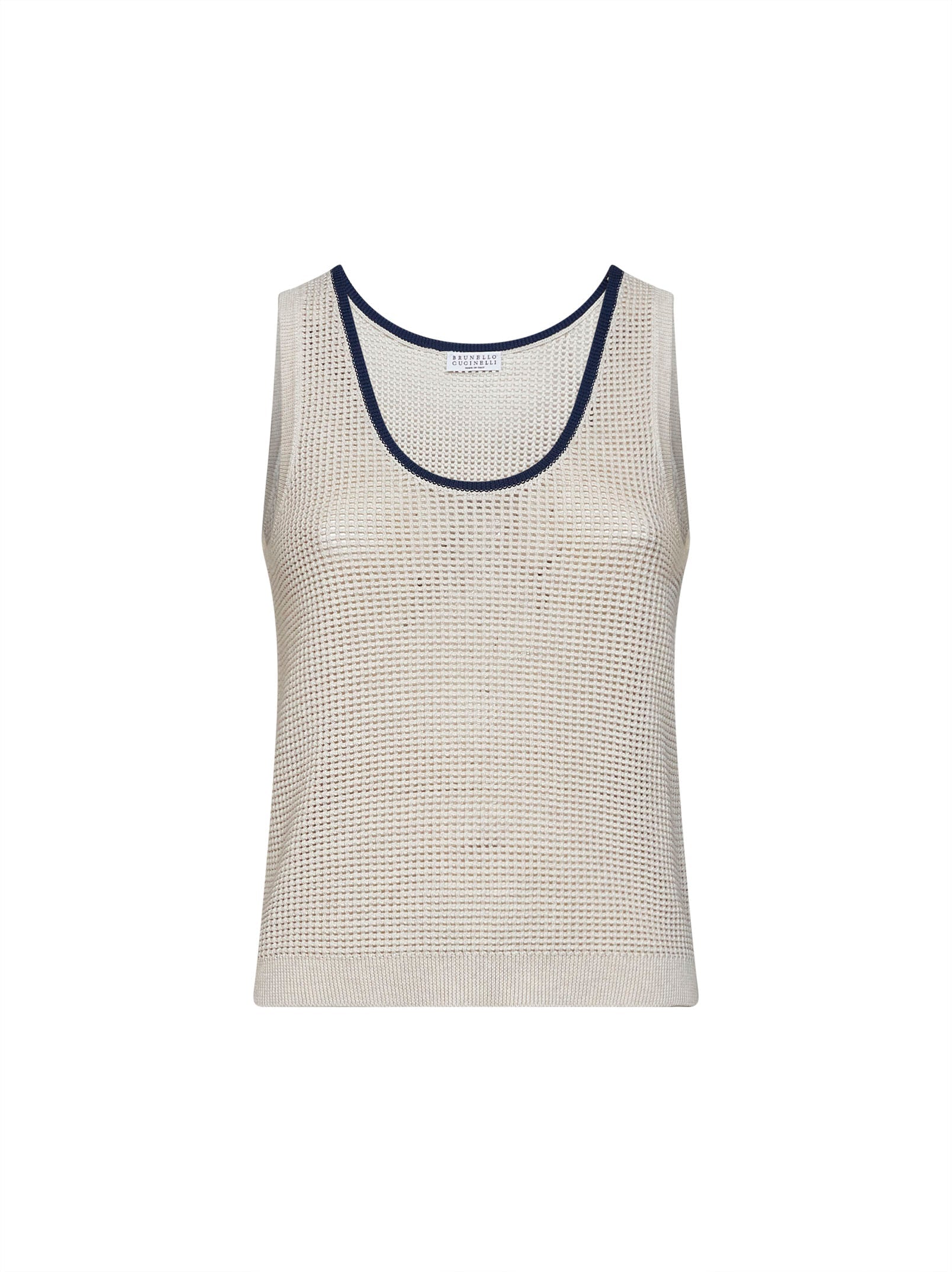 Brunello Cucinelli Women Oatmeal Cotton Net Knit Top BRUNELLO CUCINELLI