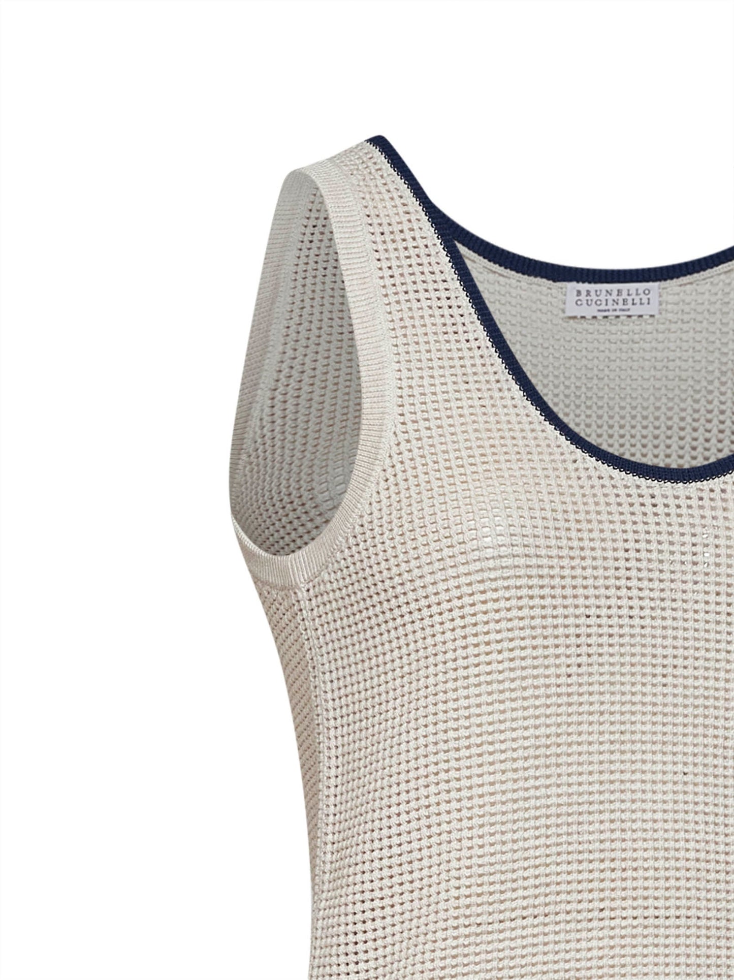 Brunello Cucinelli Women Oatmeal Cotton Net Knit Top BRUNELLO CUCINELLI