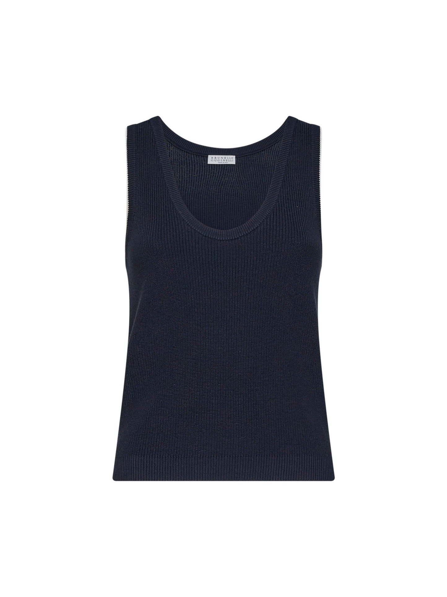 Brunello Cucinelli Women Blue Ribbed Cotton Knit Top BRUNELLO CUCINELLI