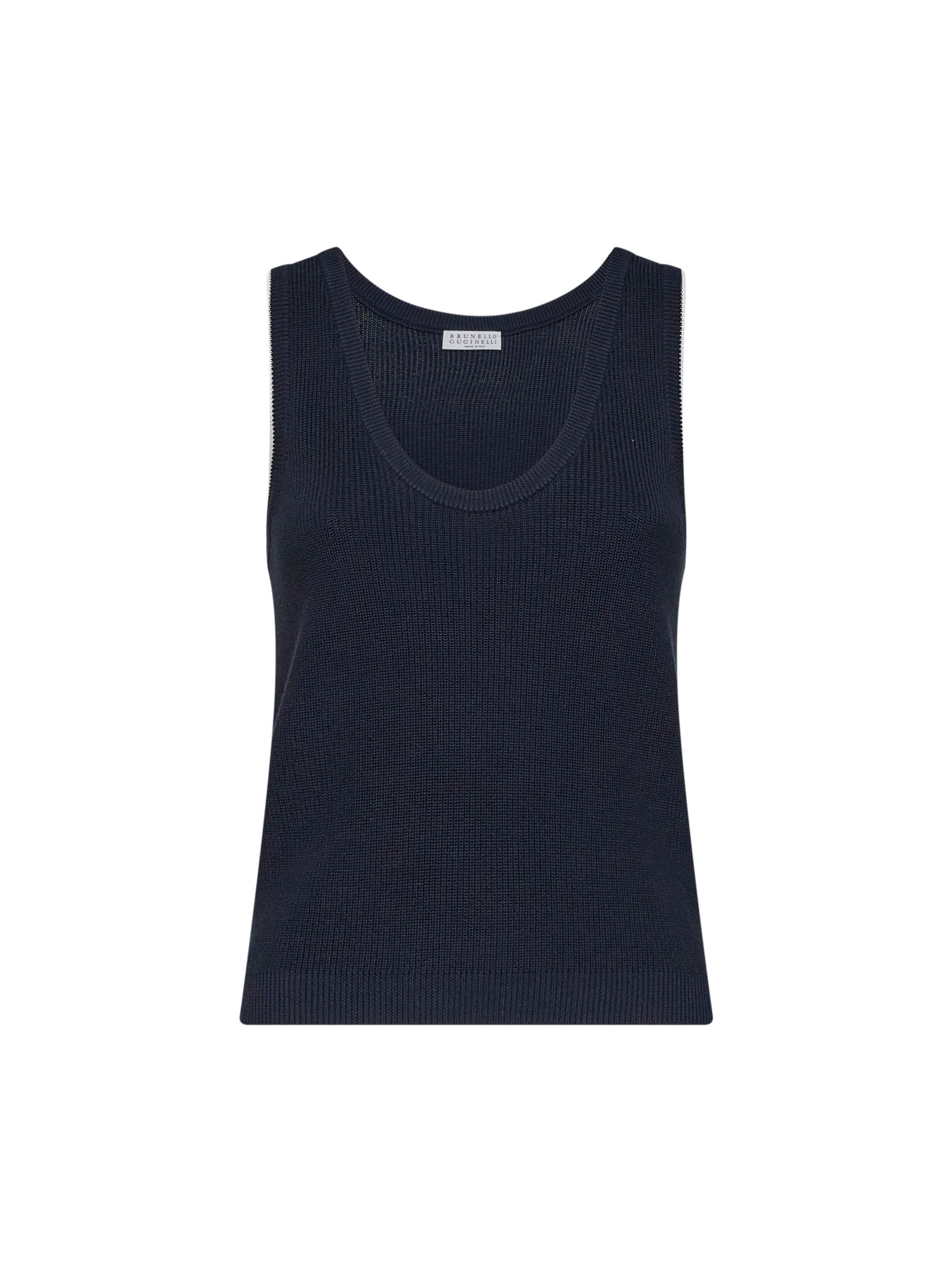 Brunello Cucinelli Women Blue Ribbed Cotton Knit Top BRUNELLO CUCINELLI