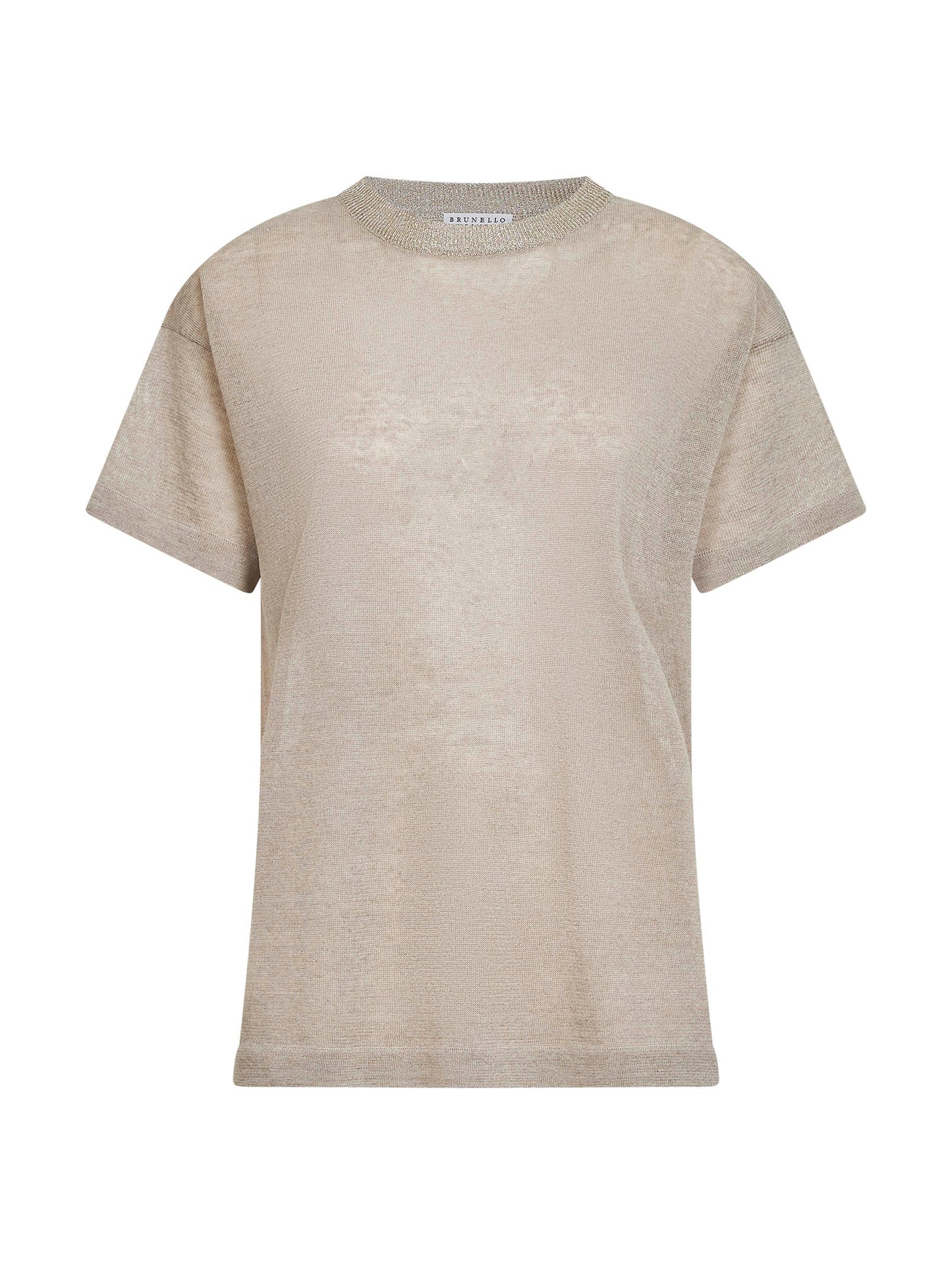 Brunello Cucinelli Women Beige Linen Blend Sweater With Lamé Crewneck BRUNELLO CUCINELLI