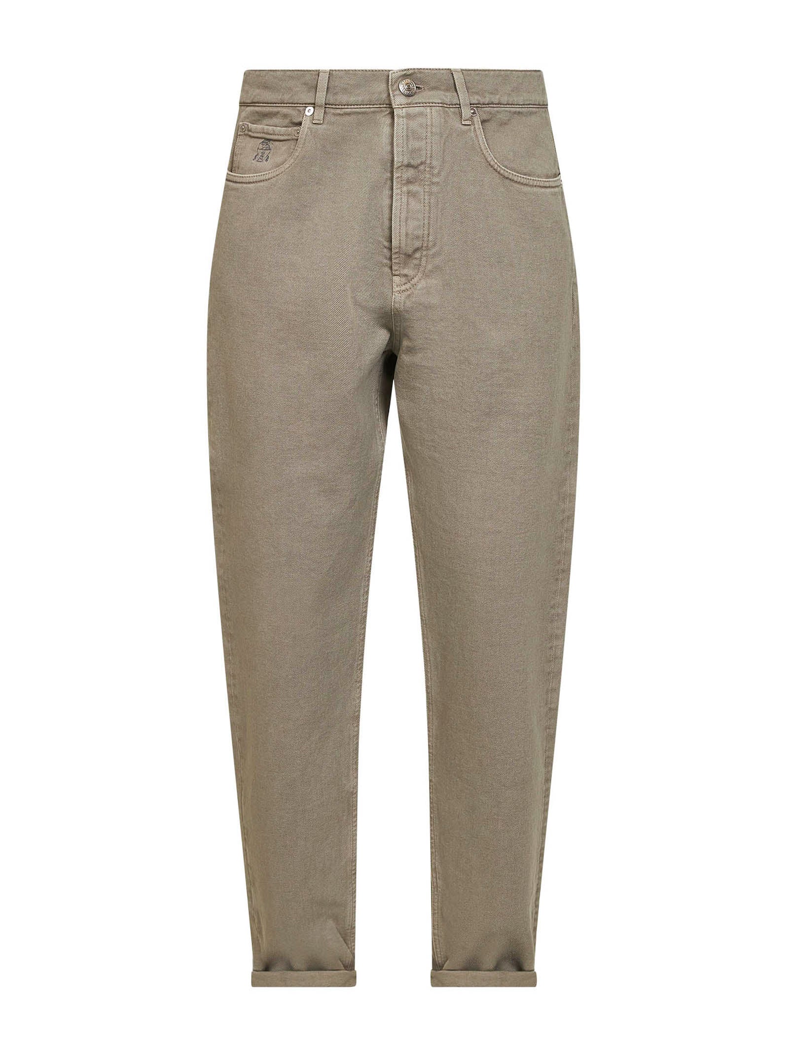 Brunello Cucinelli Men Khaki Garment-Dyed Denim Iconic Fit Jeans BRUNELLO CUCINELLI