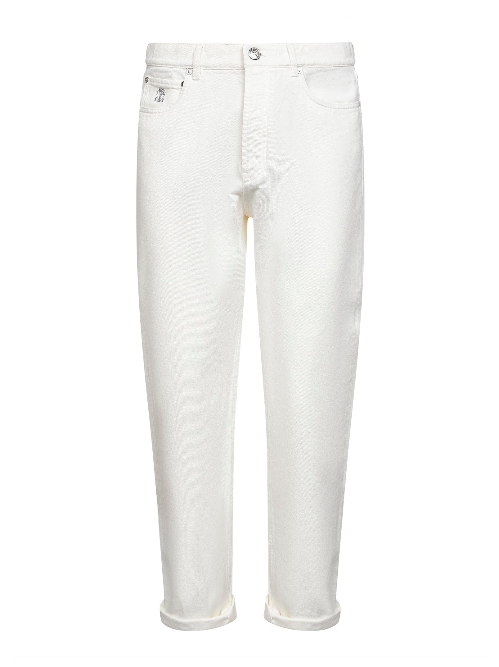 Brunello Cucinelli Men White Garment-Dyed Denim Iconic Fit Jeans BRUNELLO CUCINELLI