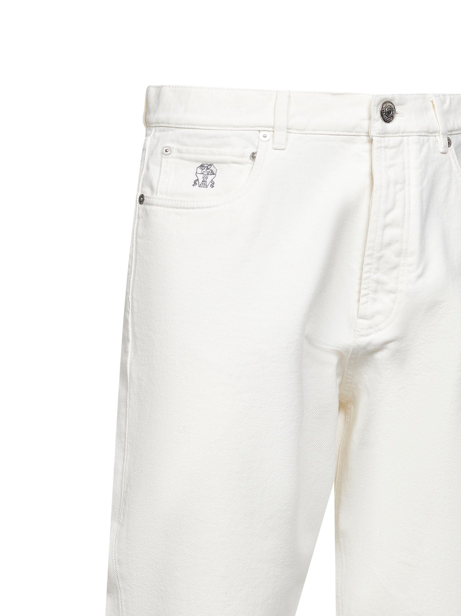 Brunello Cucinelli Men White Garment-Dyed Denim Iconic Fit Jeans BRUNELLO CUCINELLI