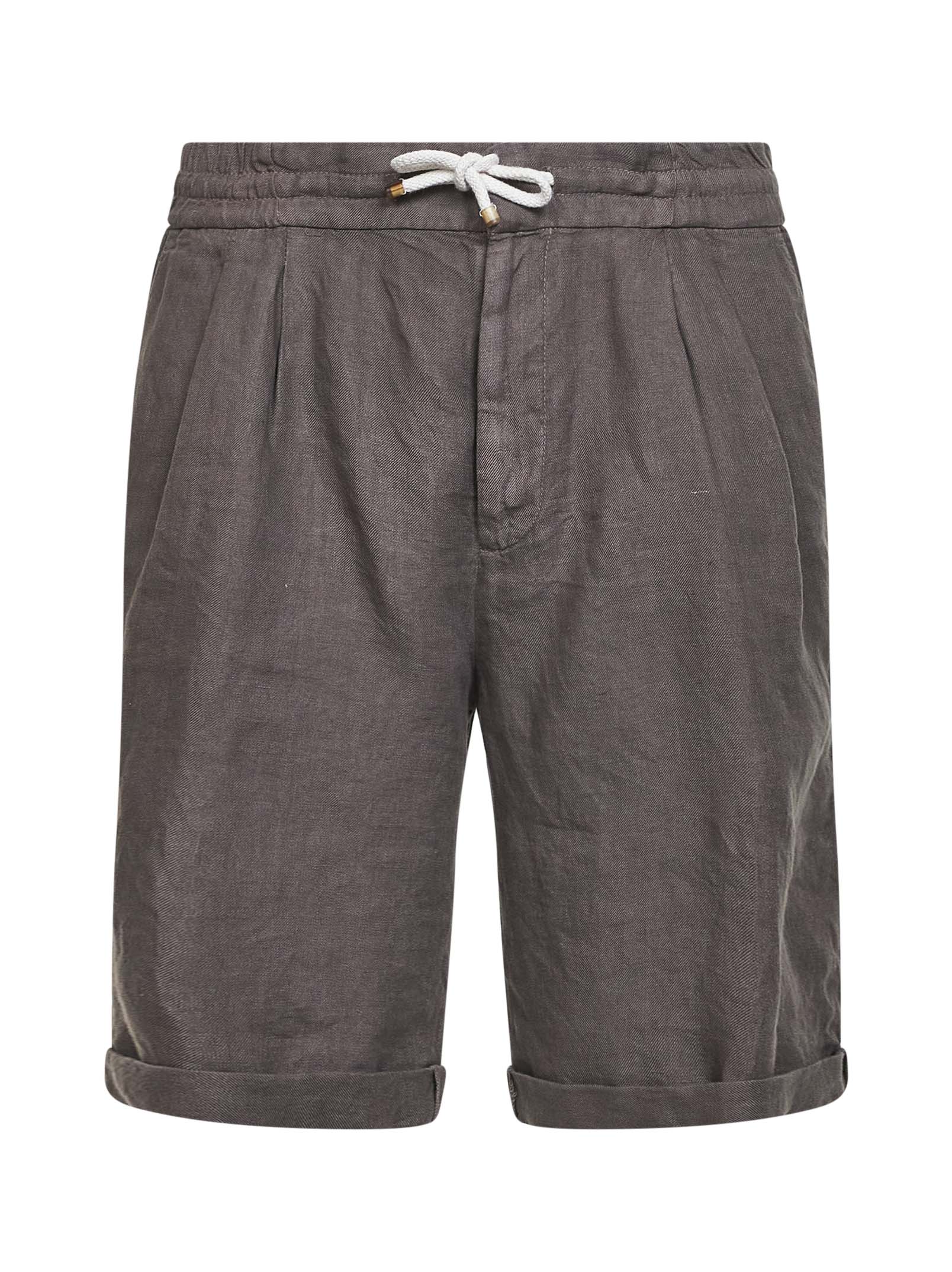 Brunello Cucinelli Men Hazelnut Linen Gabardine Bermuda Shorts BRUNELLO CUCINELLI