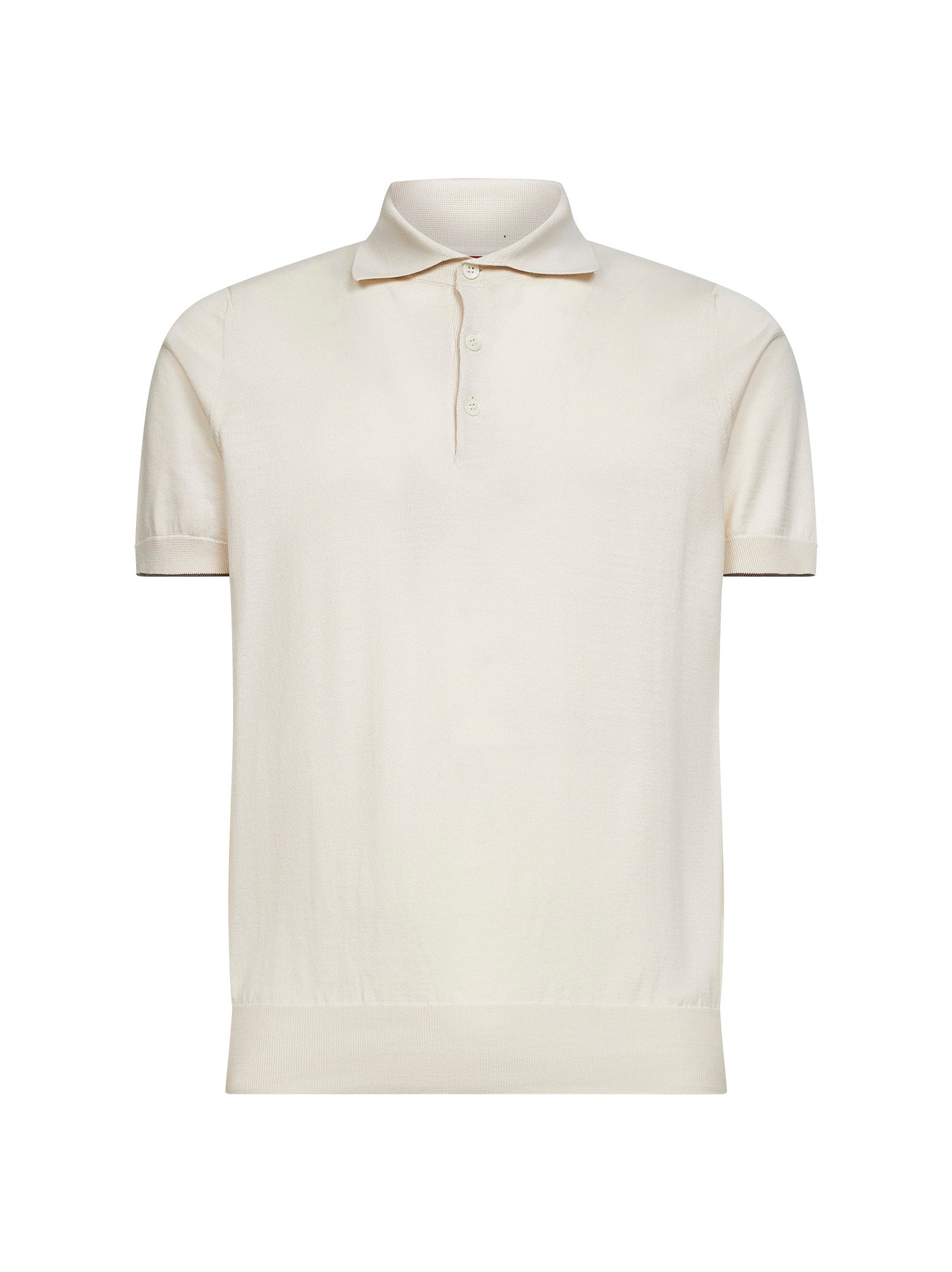 Brunello Cucinelli Men Ivory Lightweight Cotton Knit Polo Shirt BRUNELLO CUCINELLI