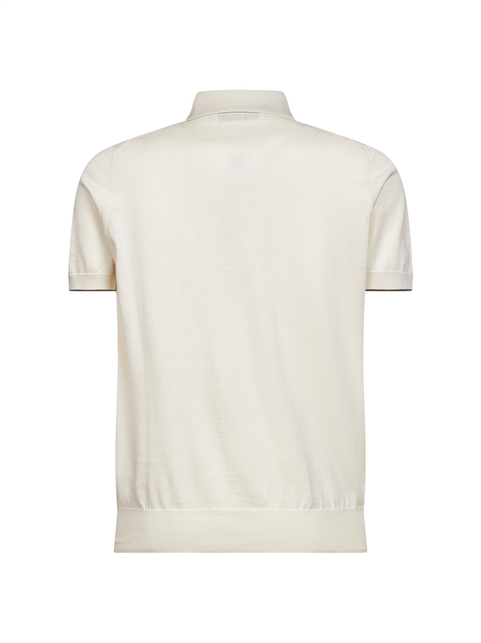 Brunello Cucinelli Men Ivory Lightweight Cotton Knit Polo Shirt BRUNELLO CUCINELLI