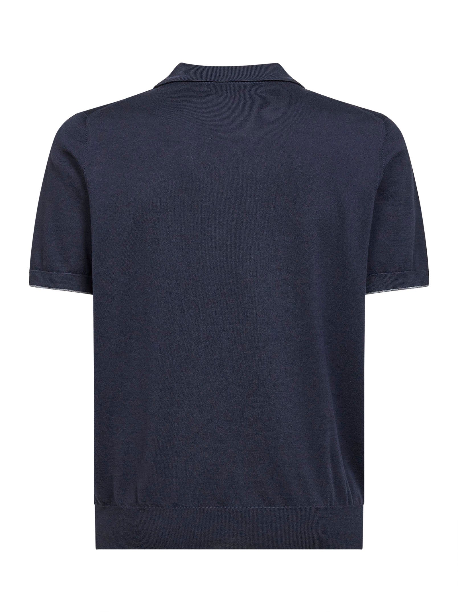 Brunello Cucinelli Men Midnight Blue Cotton Knit Polo Shirt BRUNELLO CUCINELLI
