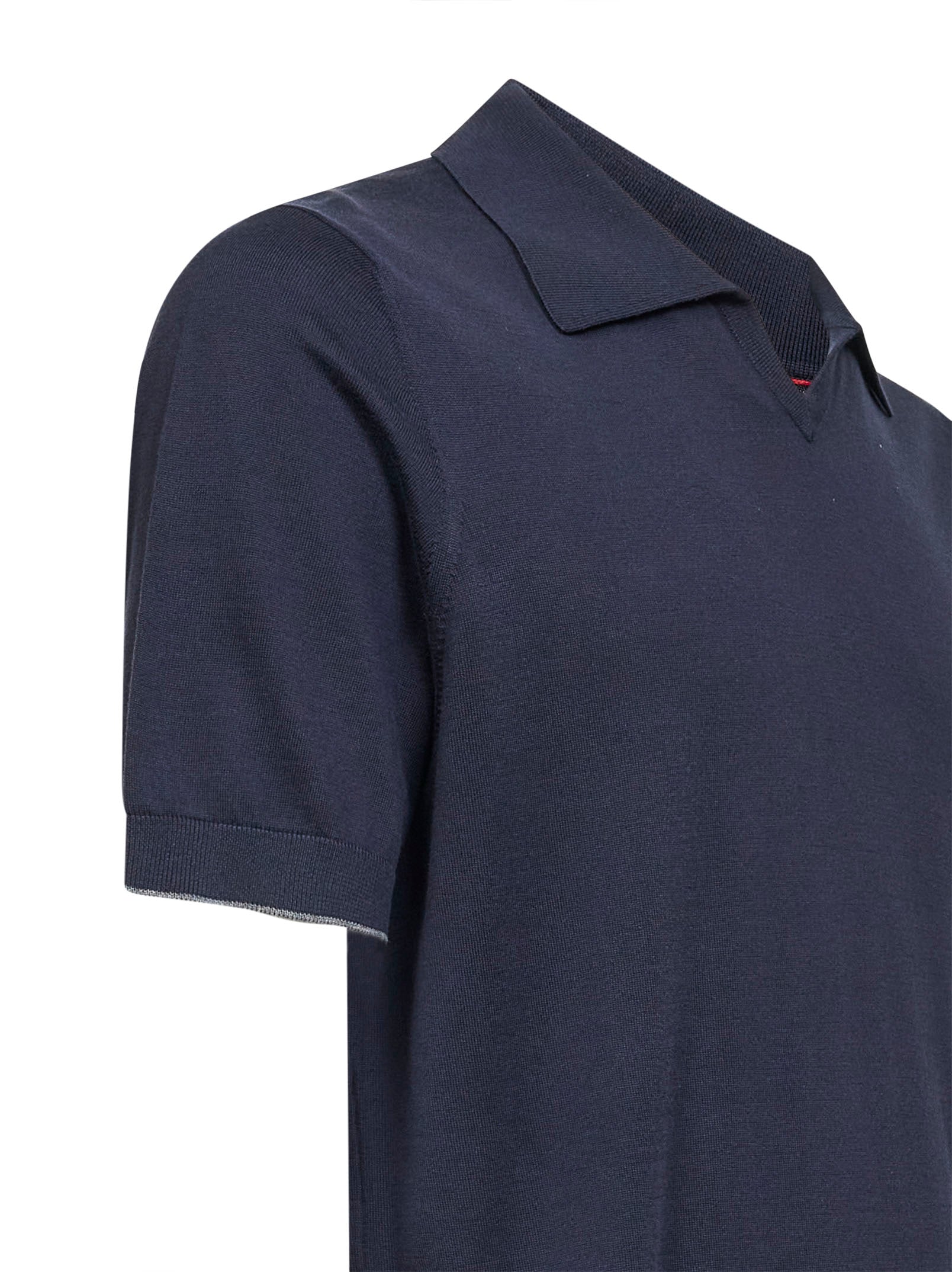 Brunello Cucinelli Men Midnight Blue Cotton Knit Polo Shirt BRUNELLO CUCINELLI