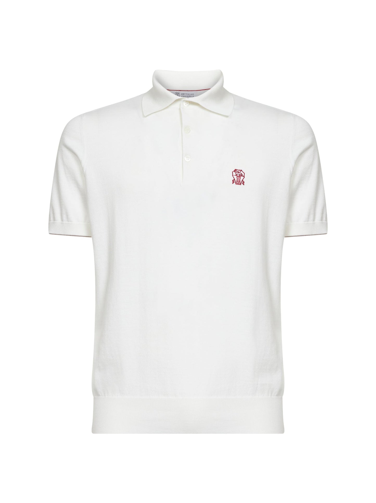 Brunello Cucinelli Men White Lightweight Cotton Knit Logo Polo Shirt BRUNELLO CUCINELLI
