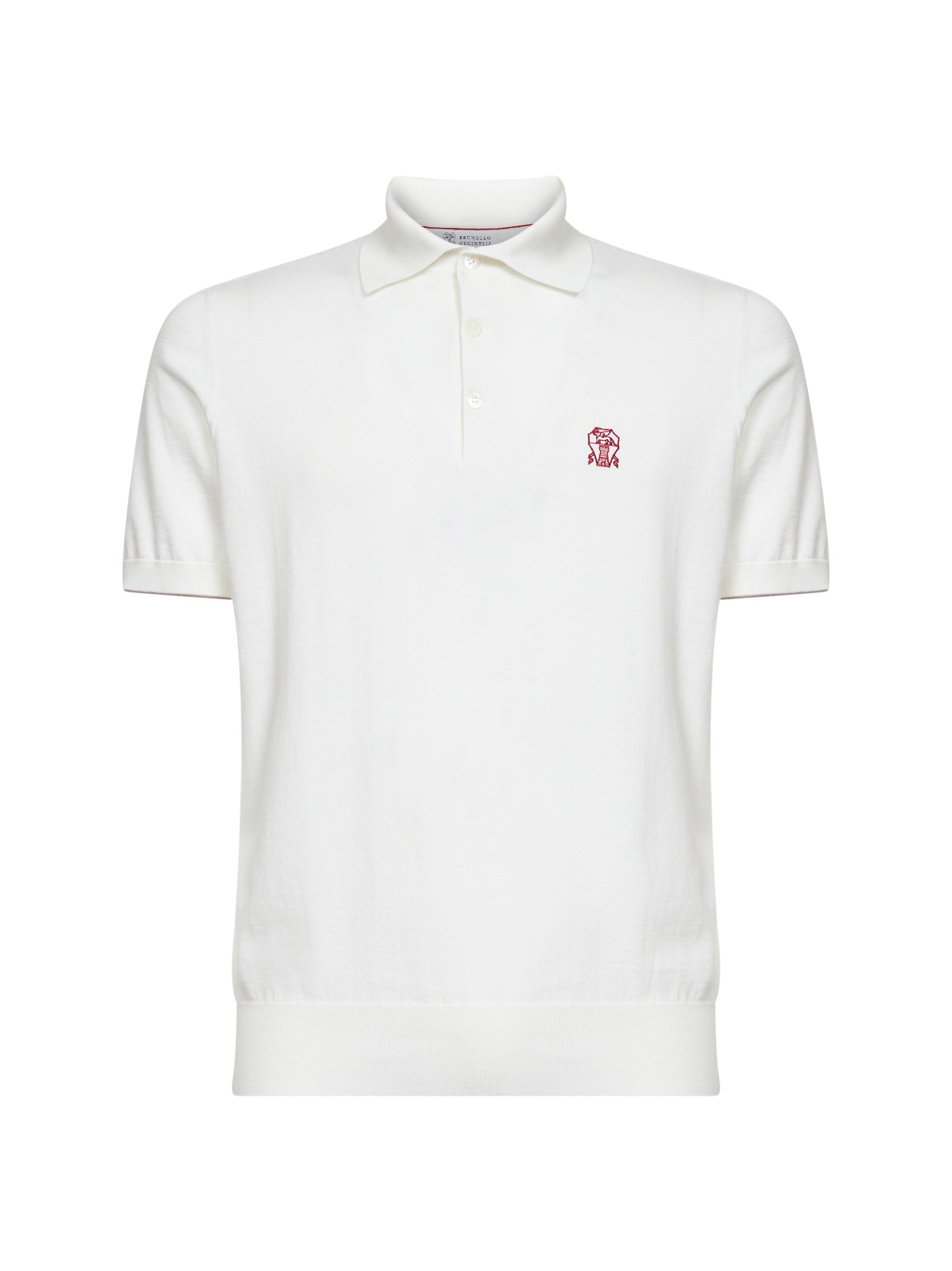 Brunello Cucinelli Men White Lightweight Cotton Knit Logo Polo Shirt BRUNELLO CUCINELLI