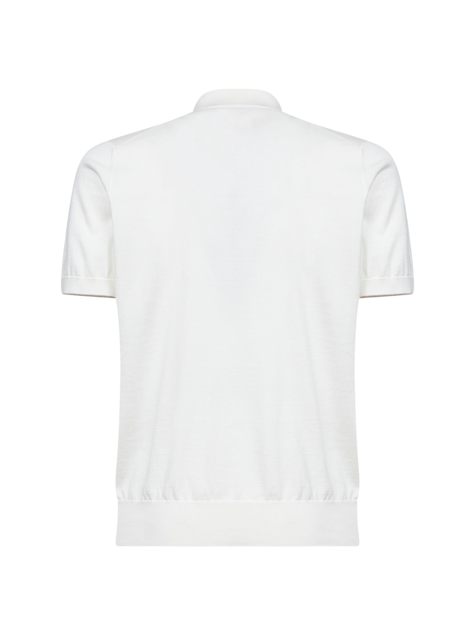 Brunello Cucinelli Men White Lightweight Cotton Knit Logo Polo Shirt BRUNELLO CUCINELLI