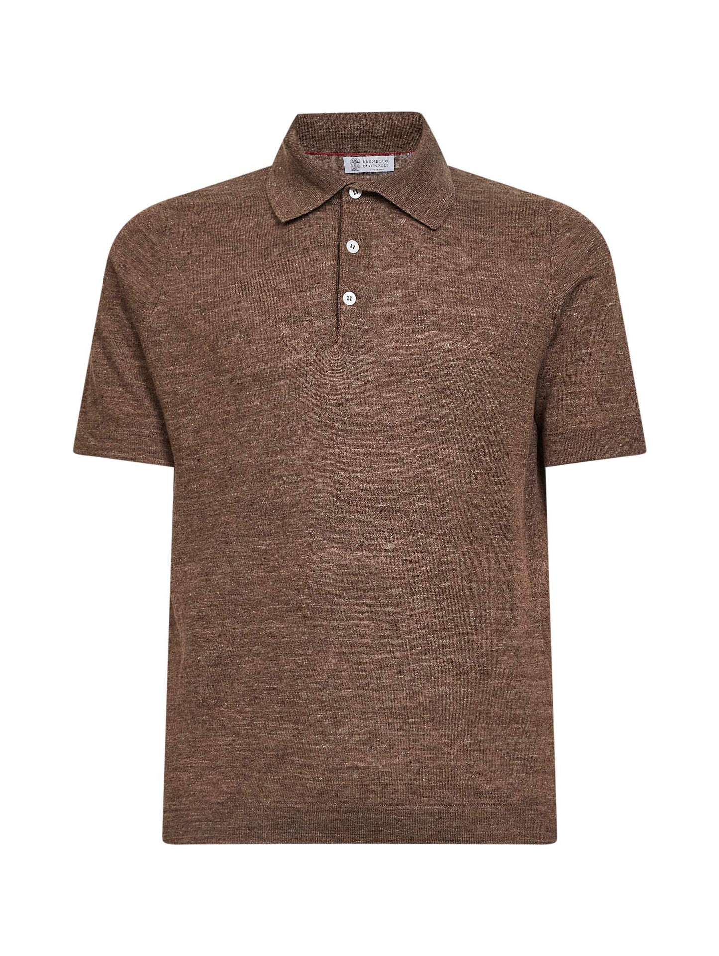 Brunello Cucinelli Men Hazelnut Linen And Cotton Knit Polo Shirt BRUNELLO CUCINELLI