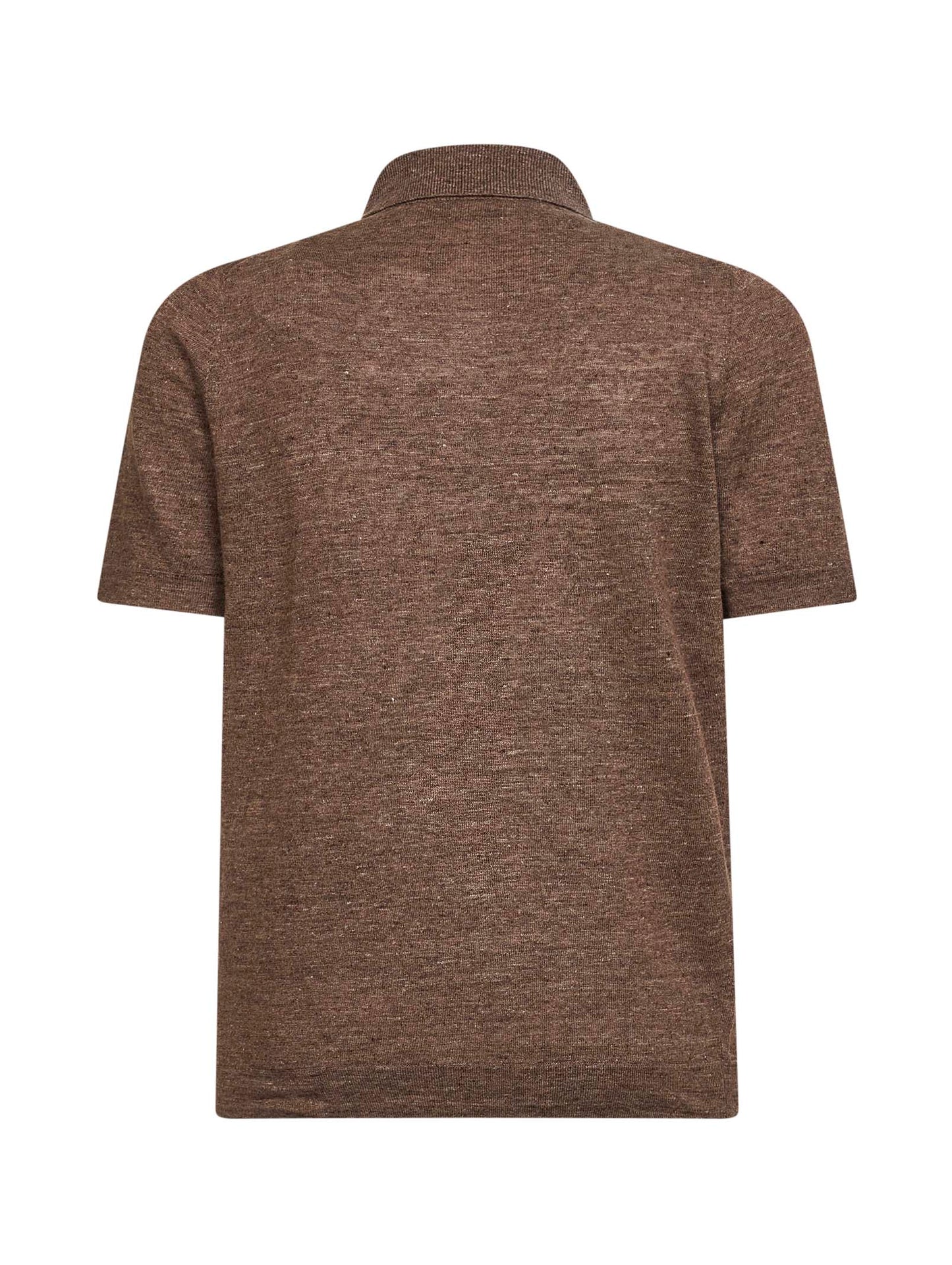 Brunello Cucinelli Men Hazelnut Linen And Cotton Knit Polo Shirt BRUNELLO CUCINELLI