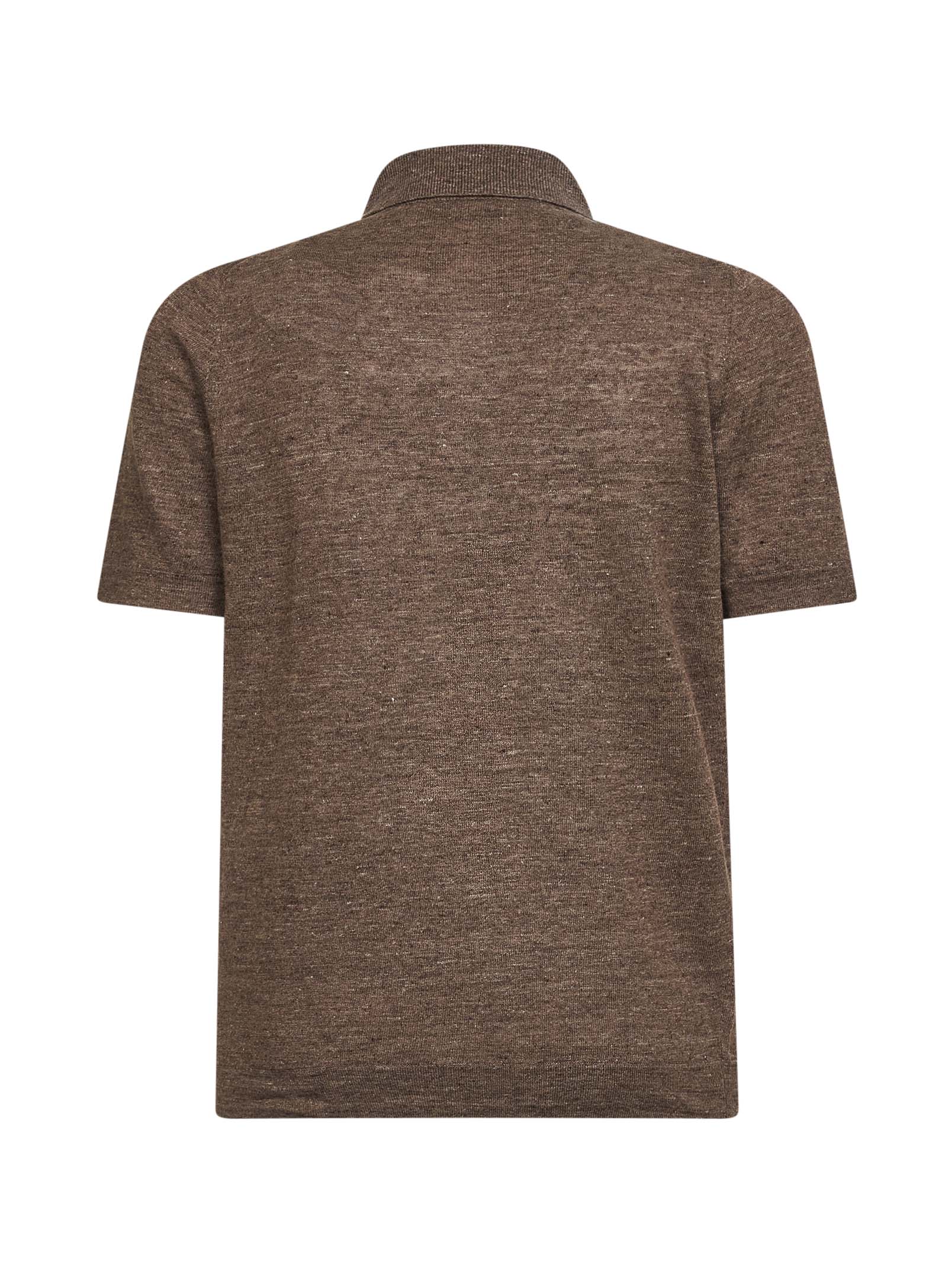 Brunello Cucinelli Men Hazelnut Linen And Cotton Knit Polo Shirt BRUNELLO CUCINELLI