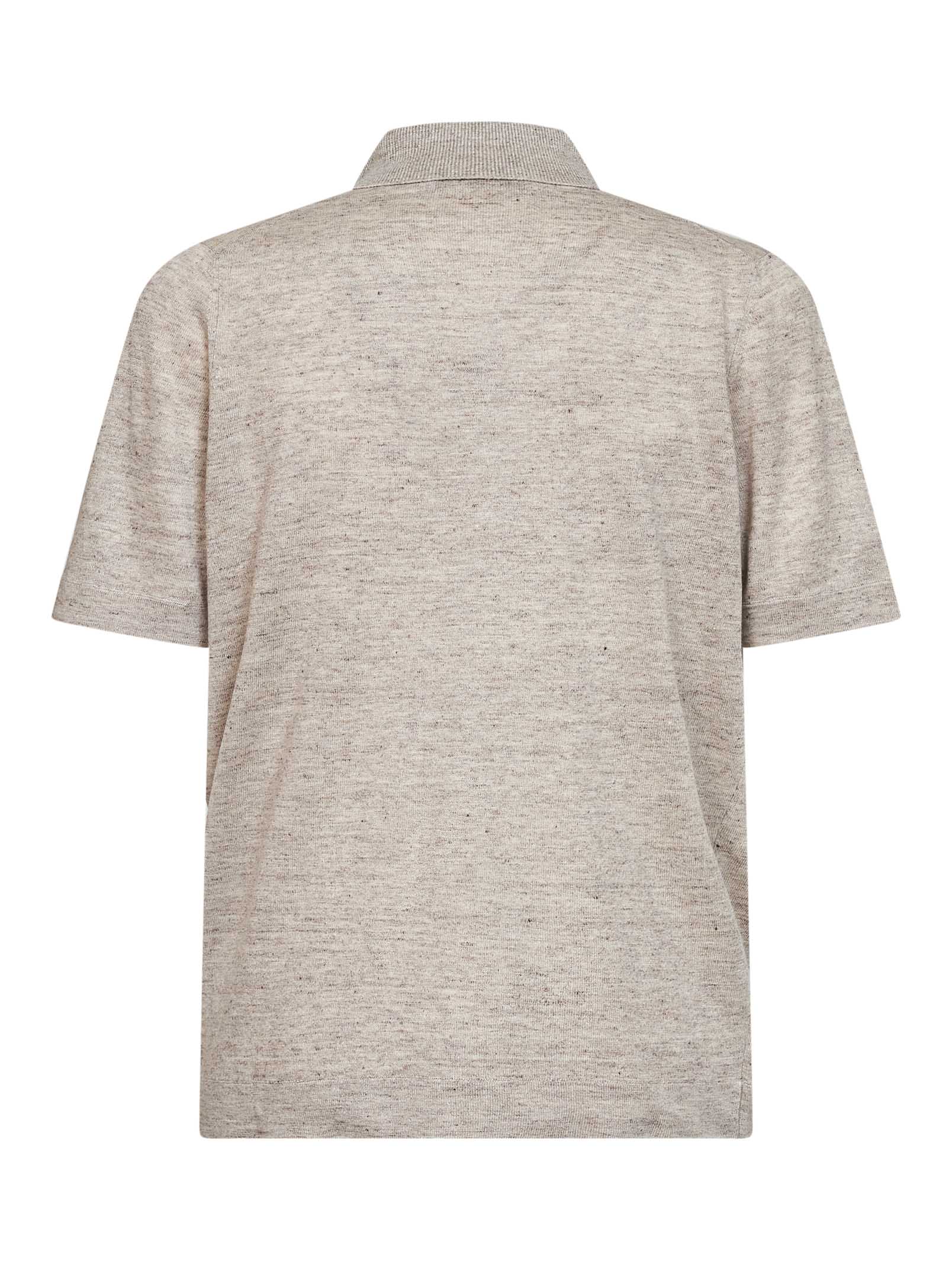 Brunello Cucinelli Men Sand Linen And Cotton Knit Polo Shirt BRUNELLO CUCINELLI