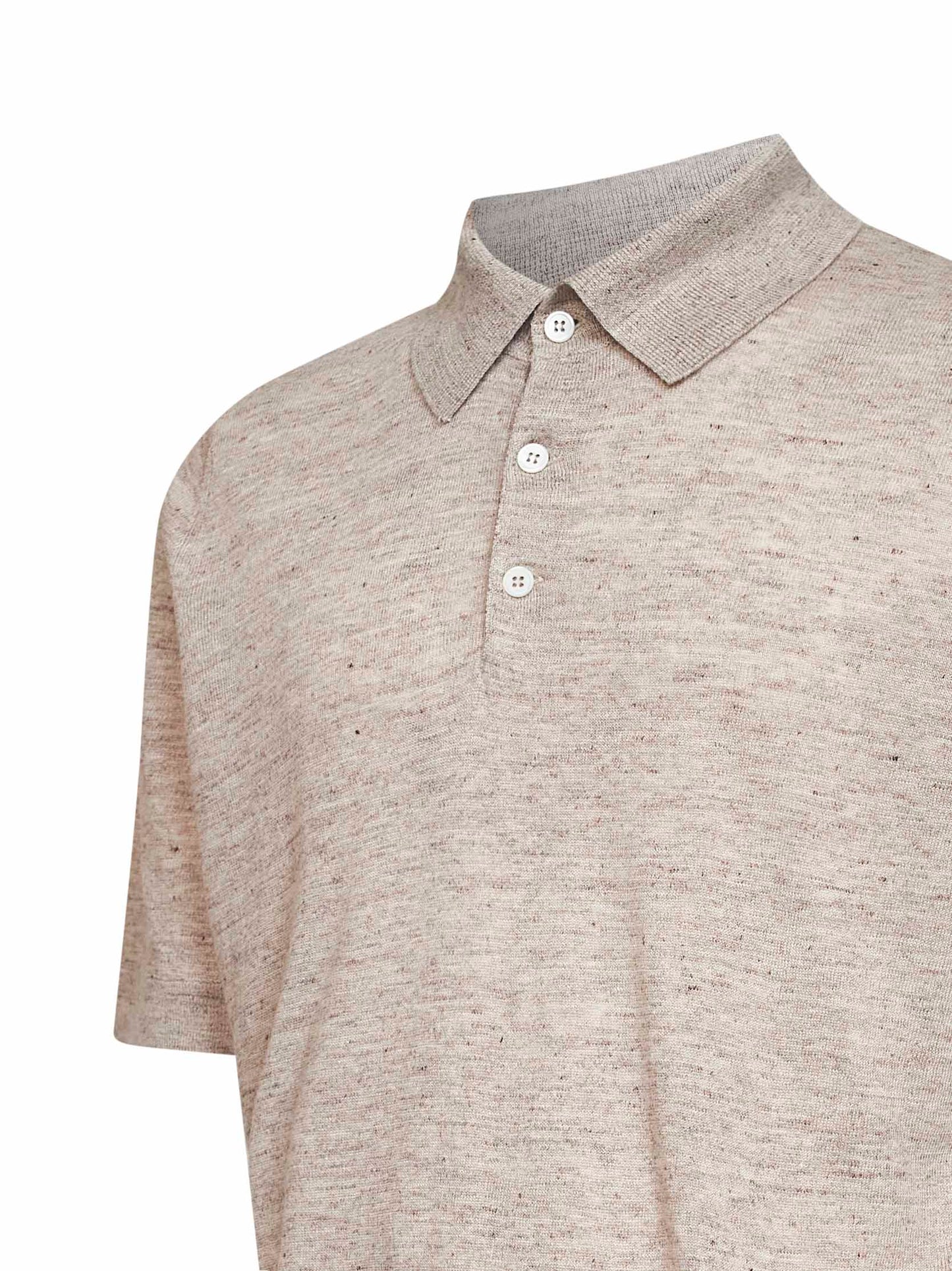 Brunello Cucinelli Men Sand Linen And Cotton Knit Polo Shirt BRUNELLO CUCINELLI